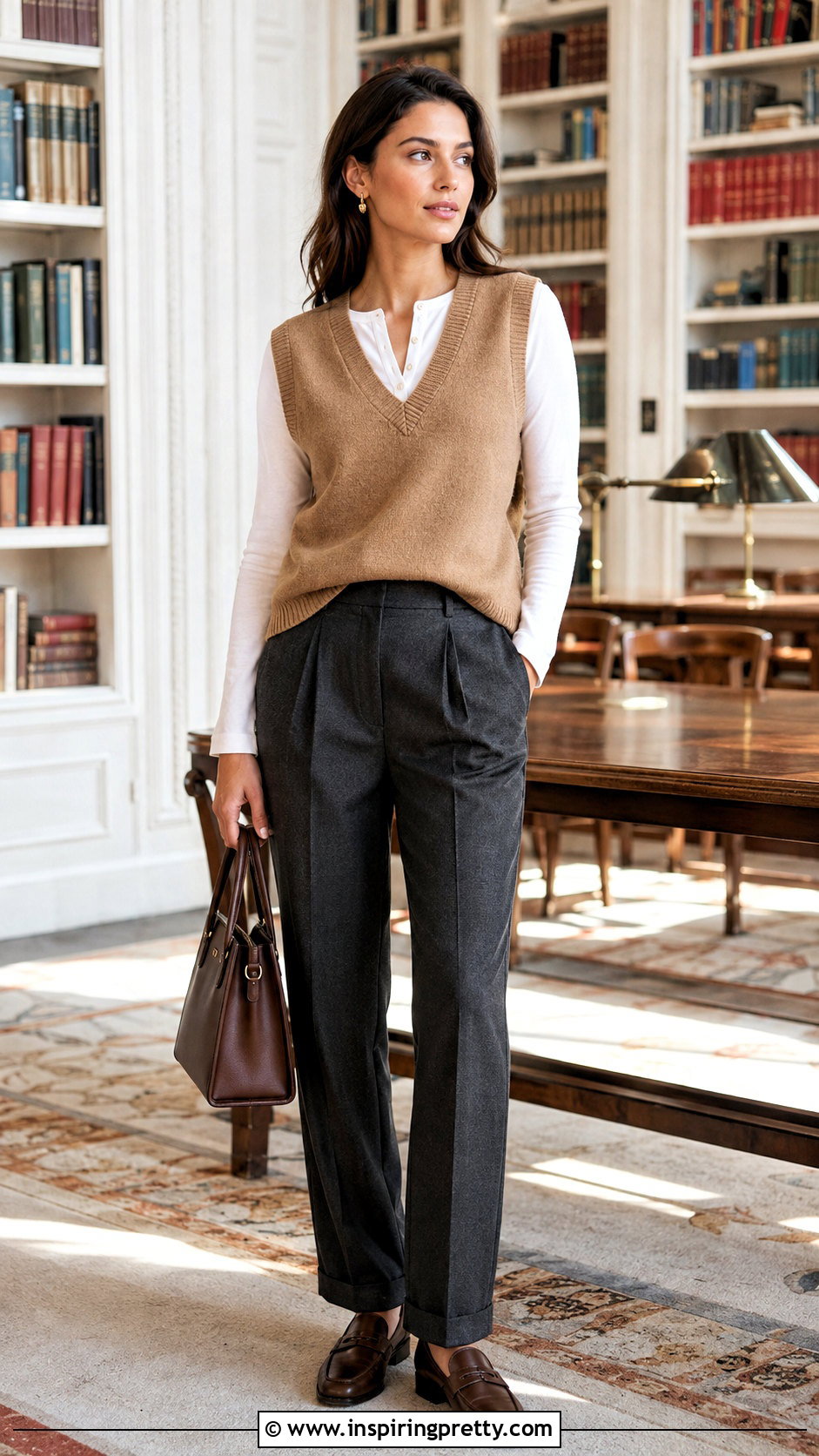 White Henley Top With Sweater Vest And Trousers - 50 white henley top outfit ideas