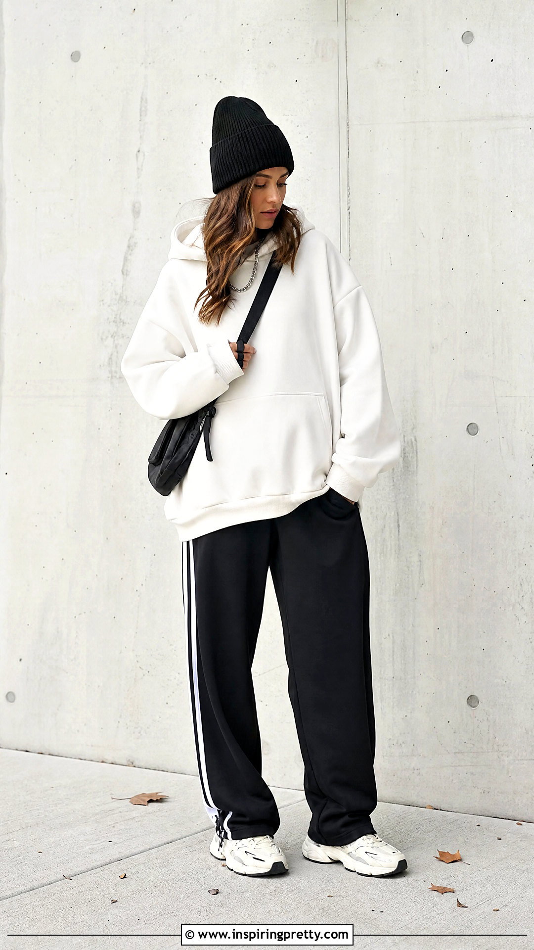 White Hoodie With Loose Track Pants - 25 Billie Eilish White Top outfit ideas