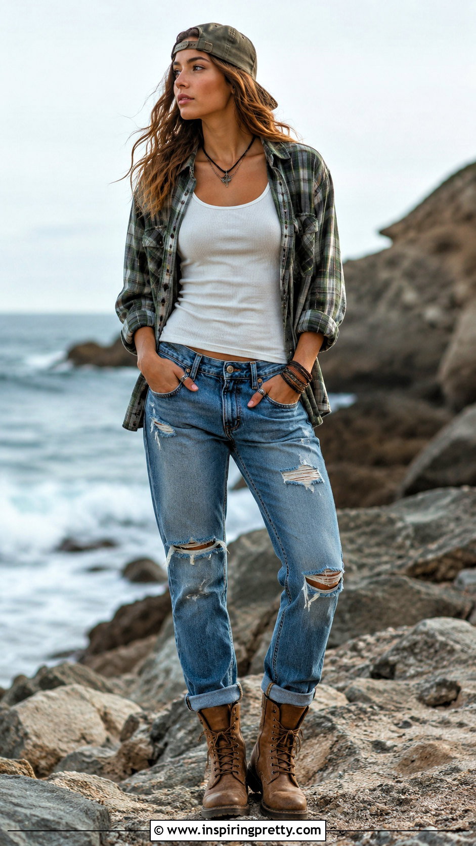 White JJ Outer Banks Tank Top With Plaid Shirt - 20 jj outer banks tank tops
