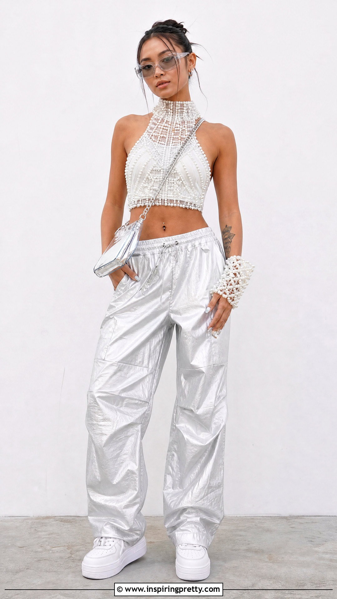 White Kandi Top With Silver Pants - 50 kandi top outfit ideas