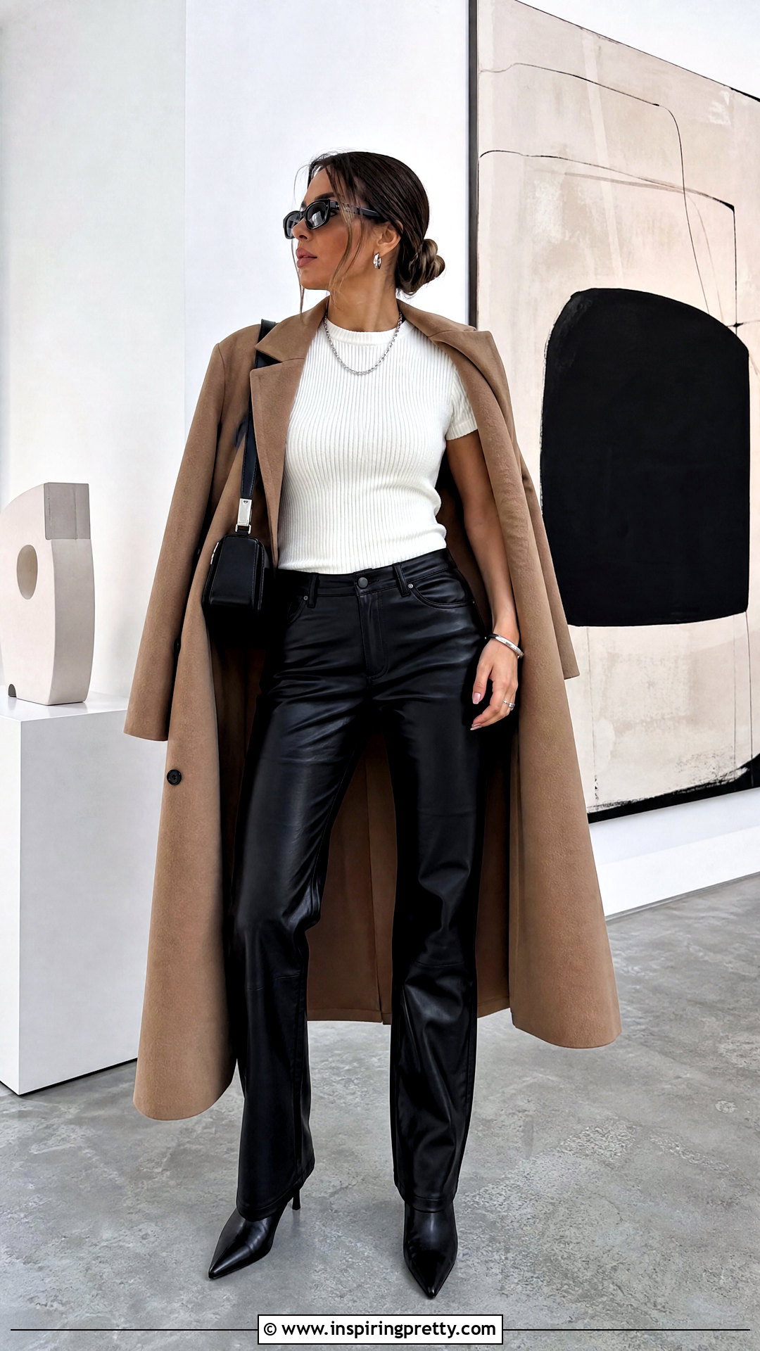 White Knit Top With Faux Leather Pants - 20 White Knit Top Fashion outfit ideas