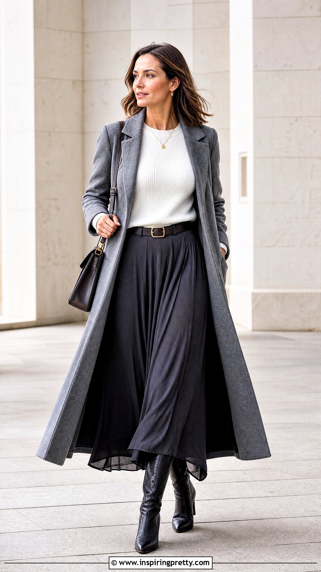 White Knit Top With Maxi Skirt And Boots - 20 White Knit Top Fashion outfit ideas