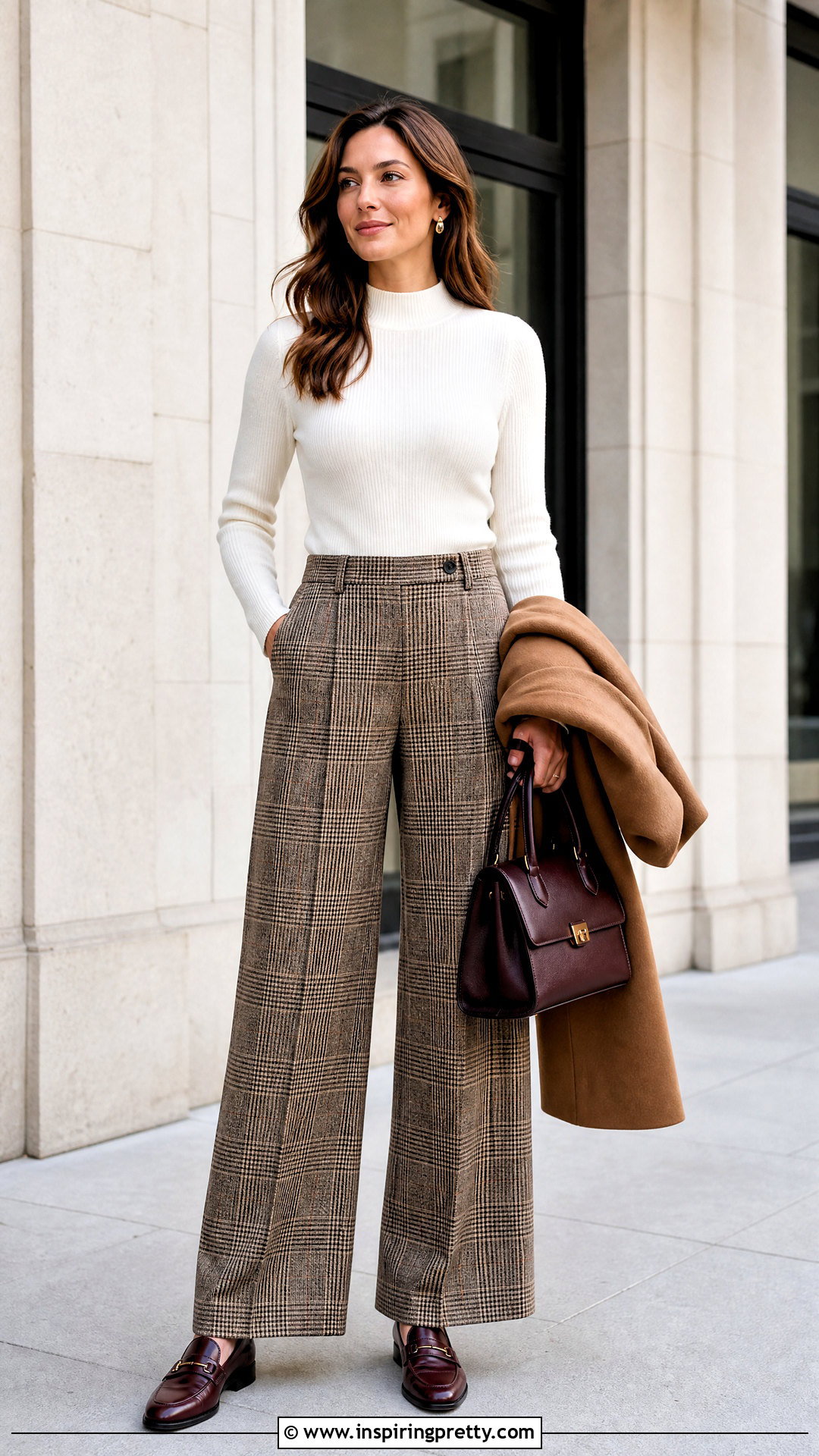 White Knit Top With Plaid Pants - 50 white top outfit ideas