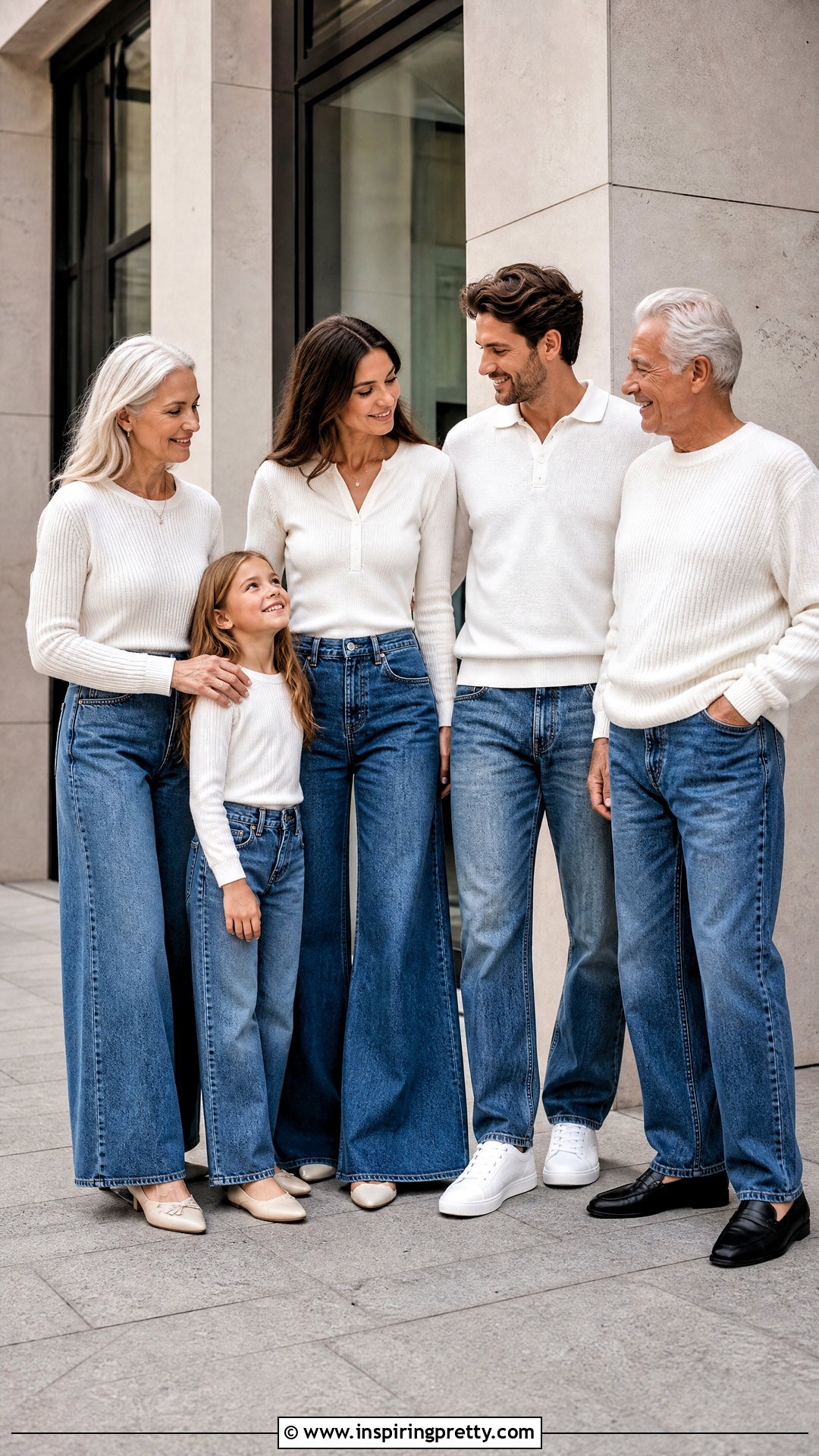 White Knit Tops And Wide Leg Jeans Family Picture - 25 White Tops And Jeans Family Pictures