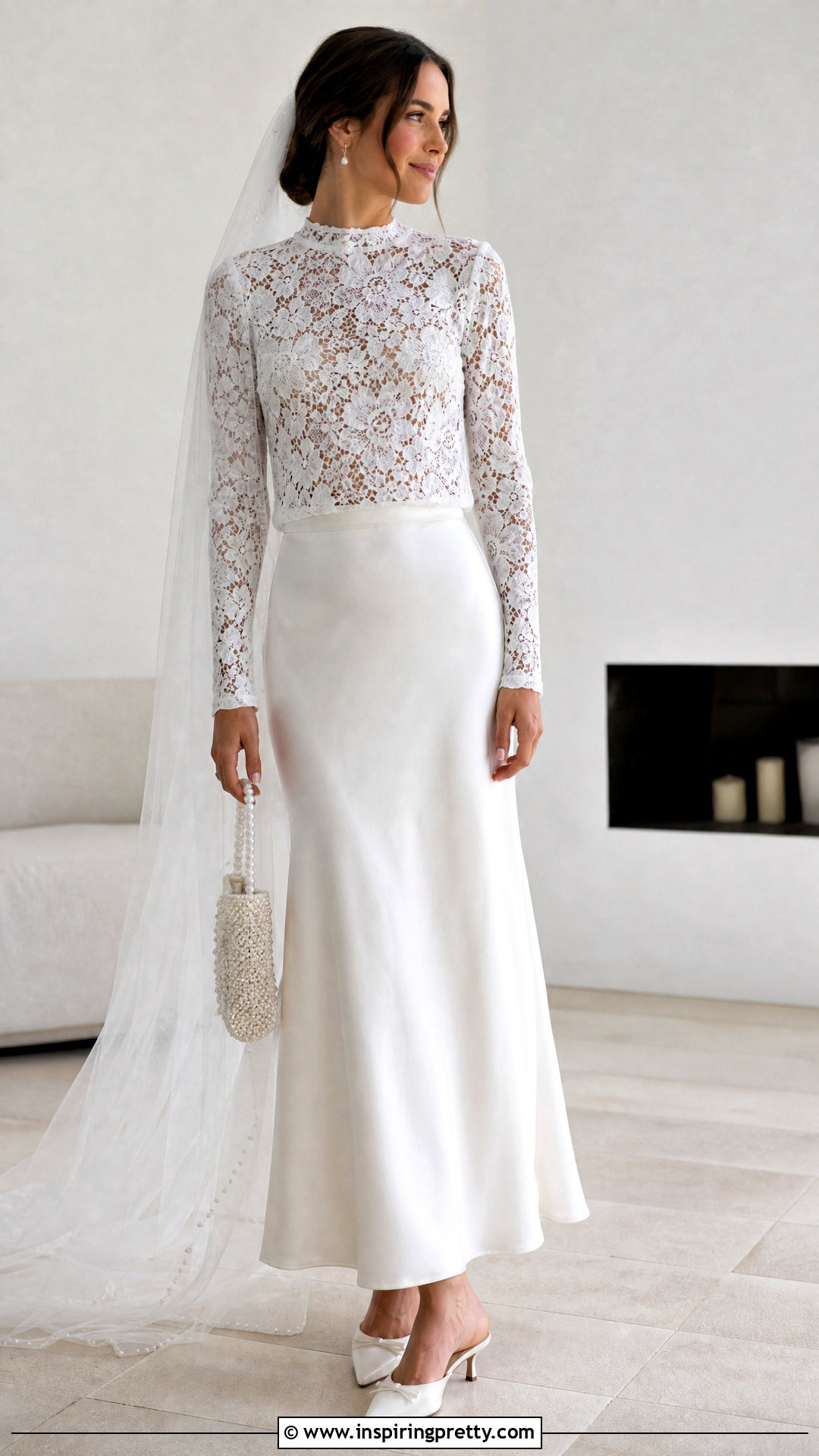 White Lace Bridal Top With Bias Cut Slip Skirt - 20 White Lace Bridal Top outfit ideas