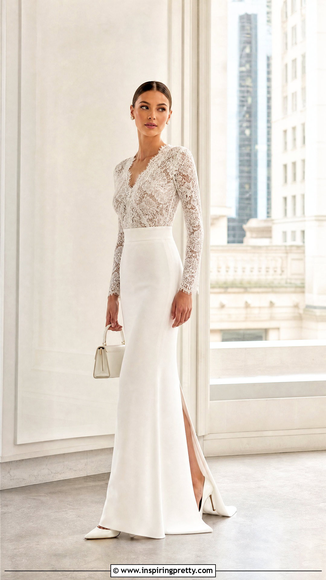 White Lace Bridal Top With Crepe Column Skirt - 20 White Lace Bridal Top outfit ideas