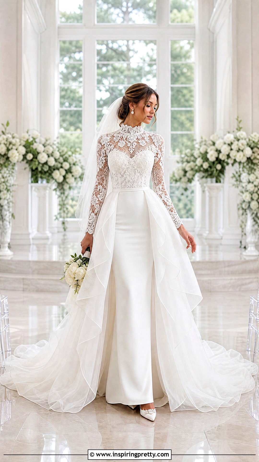 White Lace Bridal Top With Detachable Overskirt - 20 White Lace Bridal Top outfit ideas