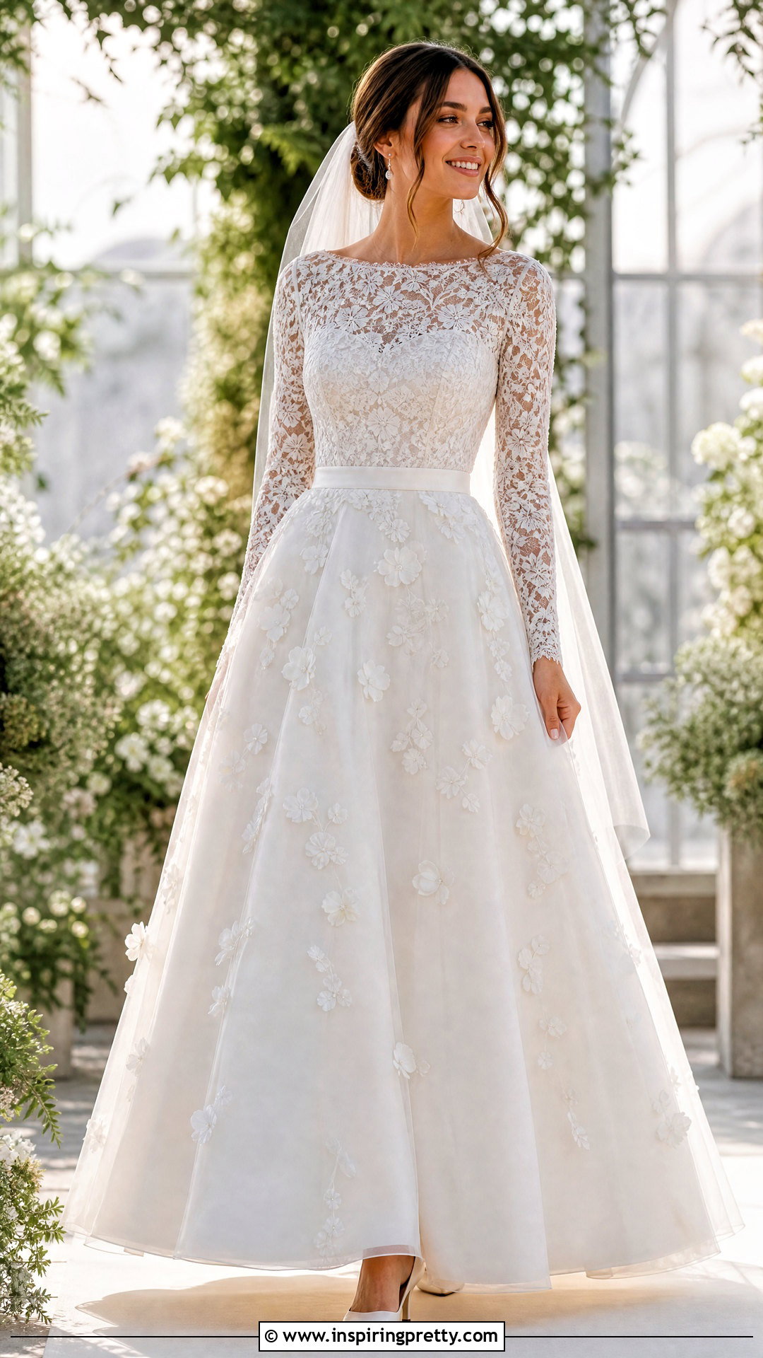 White Lace Bridal Top With Floral Applique Skirt - 20 White Lace Bridal Top outfit ideas