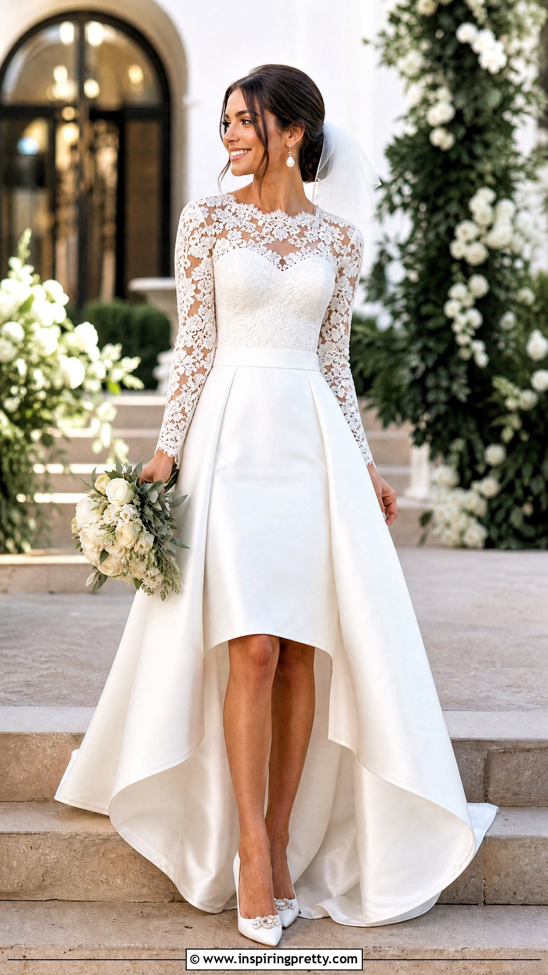 White Lace Bridal Top With High Low Skirt - 20 White Lace Bridal Top outfit ideas