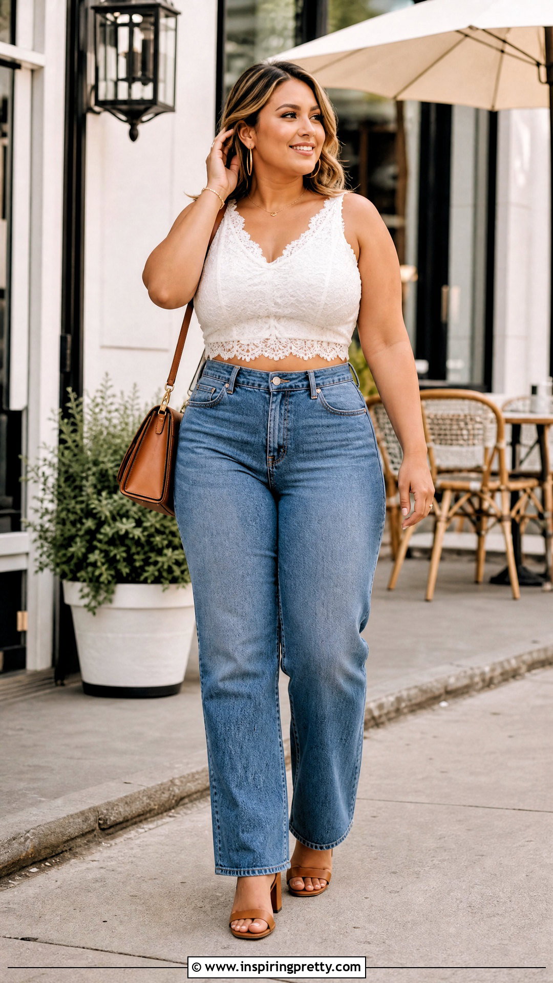 White Lace Crop Top With High Waisted Jeans - 25 Lace Crop Top Outfit Ideas