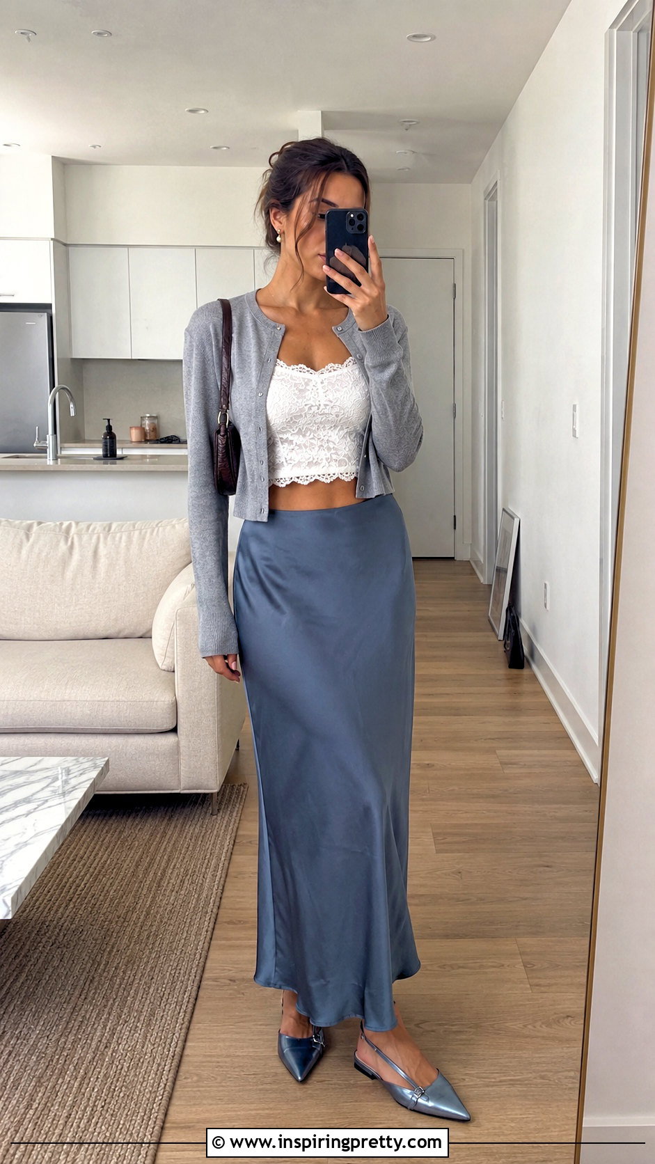 White Lace Crop Top With Slip Skirt And Cardigan - 20 white lace crop top outfit ideas