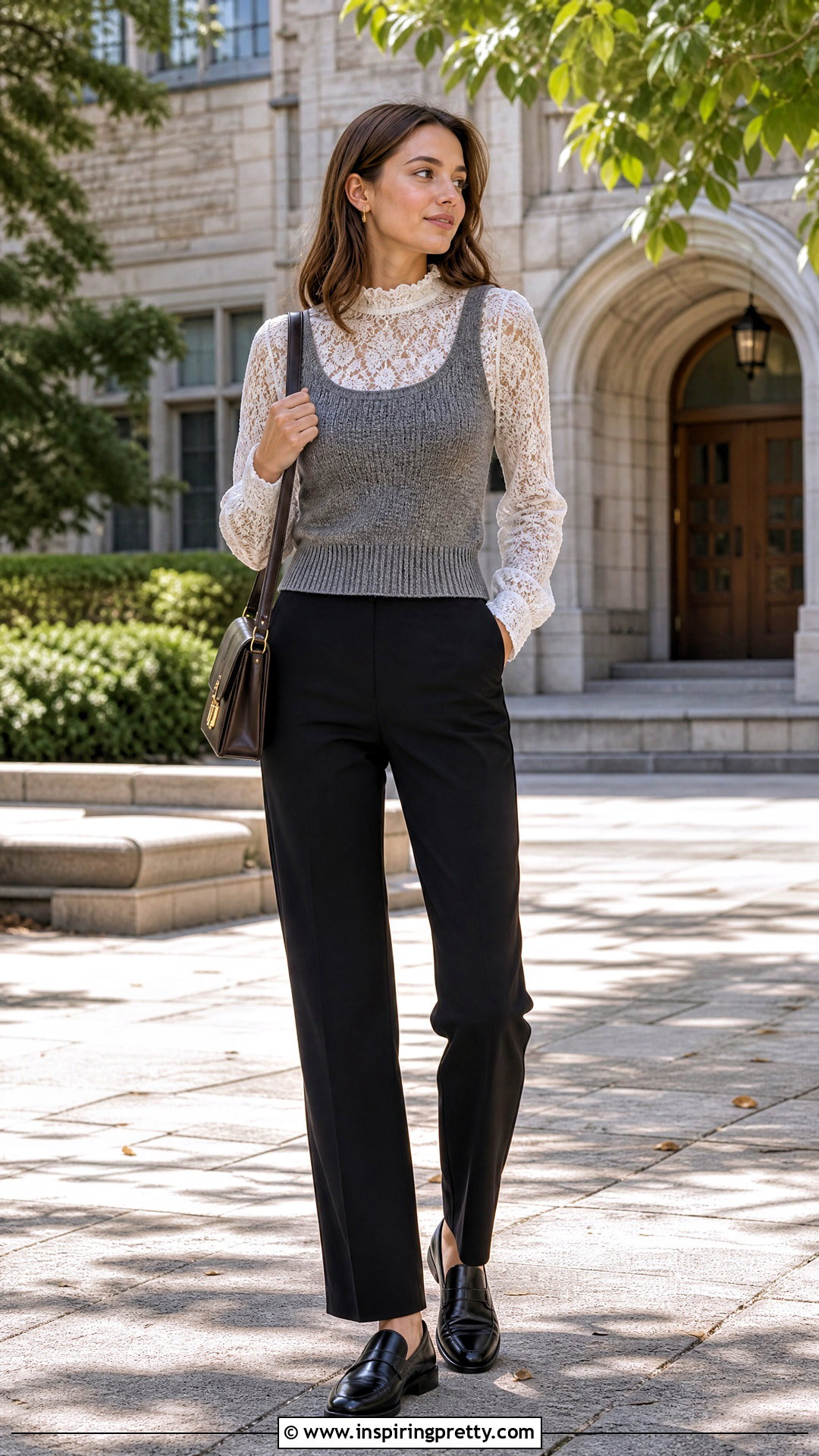 White Lace Long Sleeve Top Under A Knit Tank - 50 white lace long sleeve top outfit ideas
