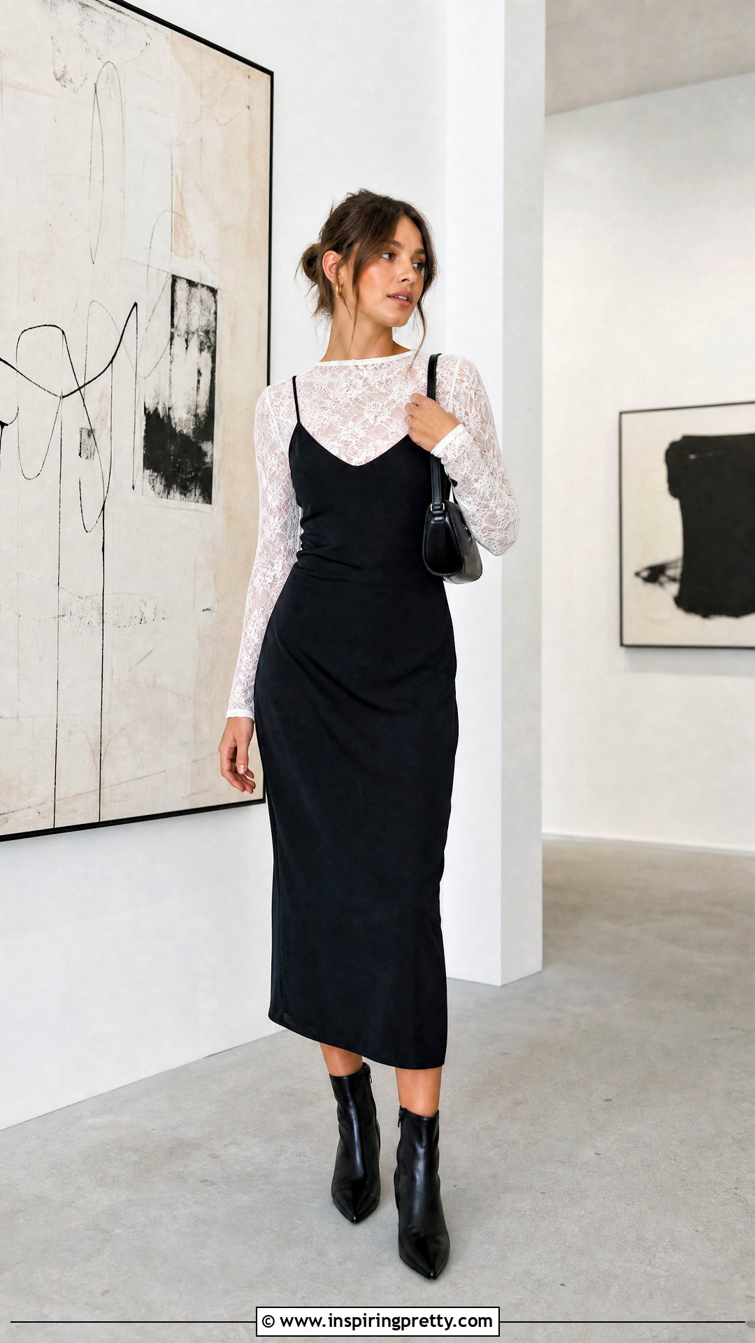 White Lace Long Sleeve Top Under A Slip Dress - 50 white lace long sleeve top outfit ideas