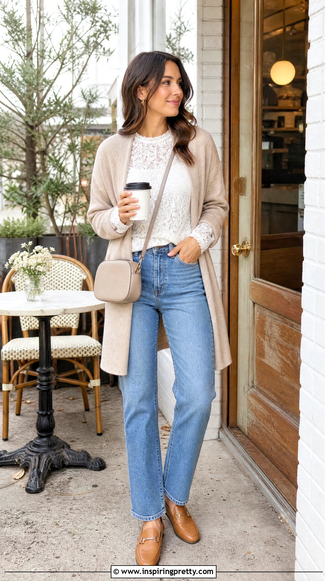 White Lace Long Sleeve Top With Cardigan And Jeans - 50 white lace long sleeve top outfit ideas