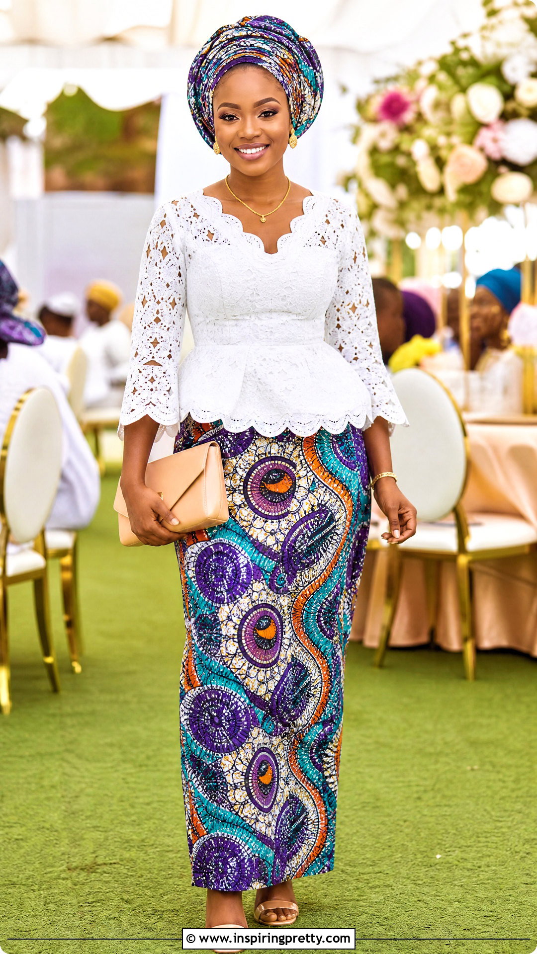 White Lace Top And Print Maxi Skirt - 50 skirt and top lace styles