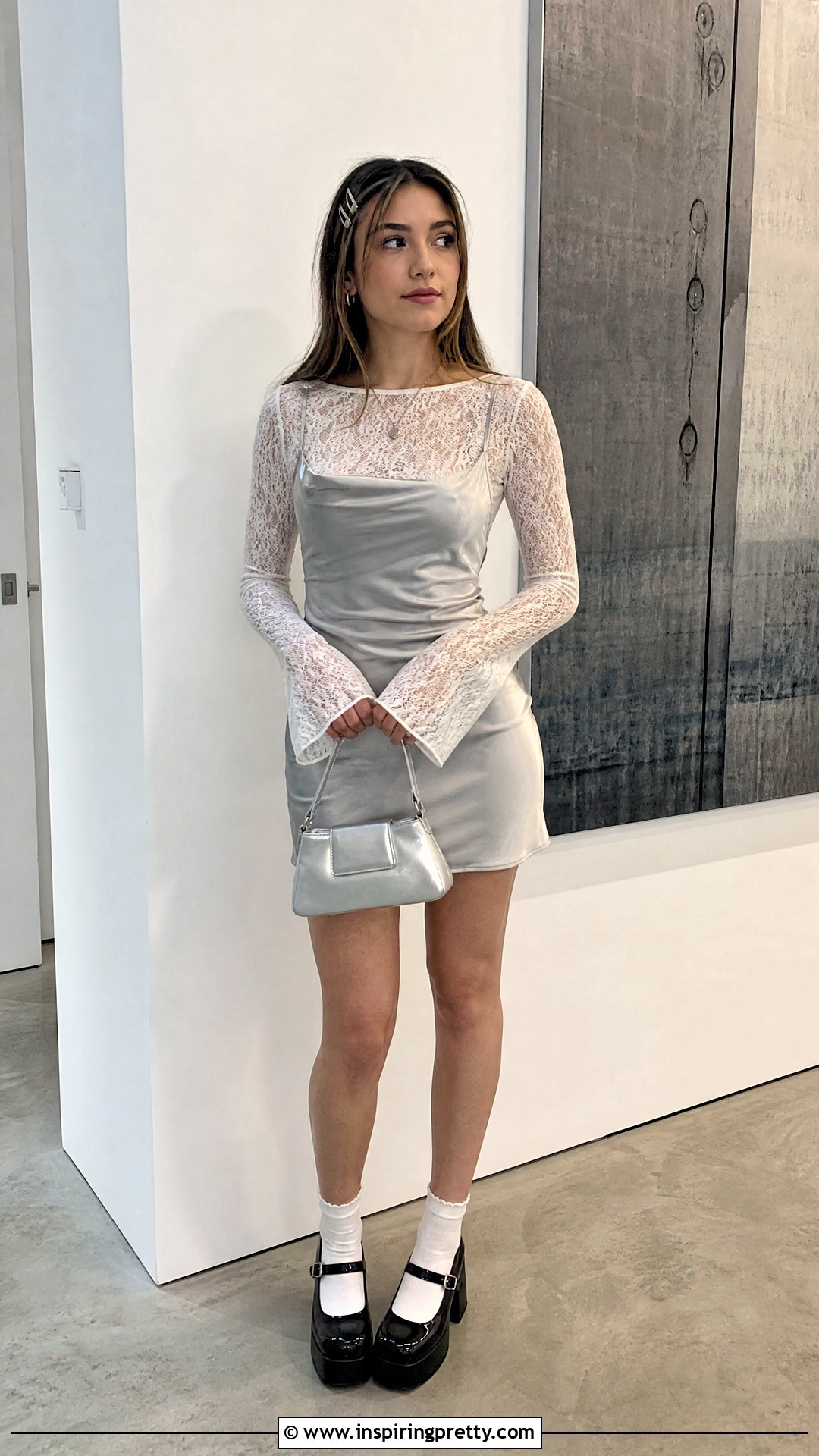 White Lace Top Under A Slip Dress - 25 White Lace Top Y2K outfit ideas