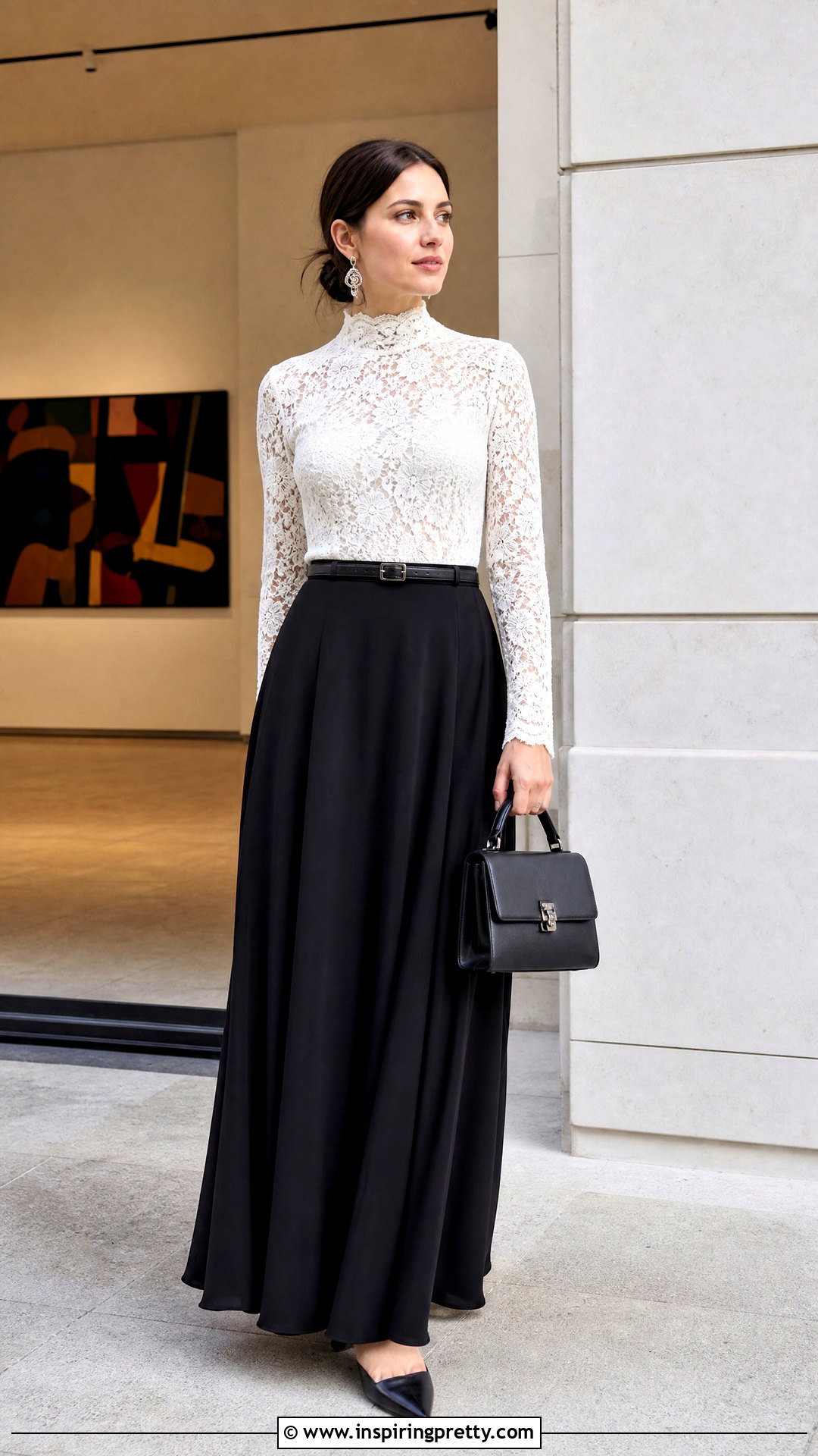 White Lace Top With Black Maxi Skirt - 50 white lace top outfit ideas