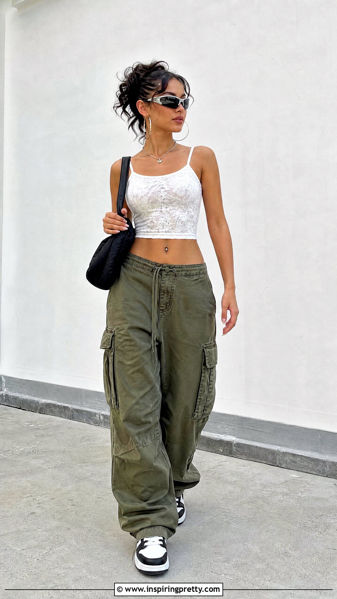 White Lace Top With Cargo Pants - 25 White Lace Top Y2K outfit ideas