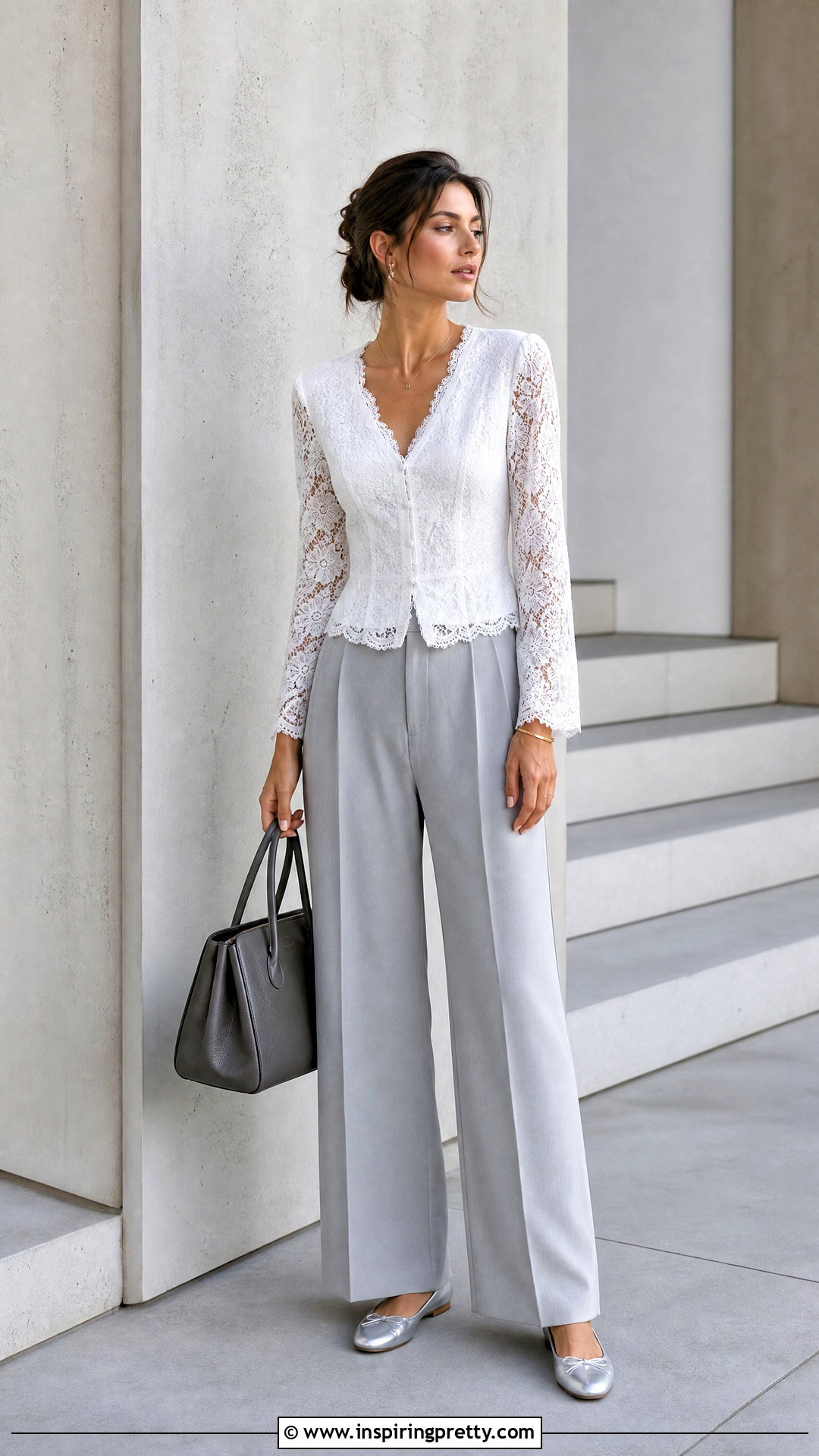 White Lace Top With Gray Trousers - 50 white lace top outfit ideas
