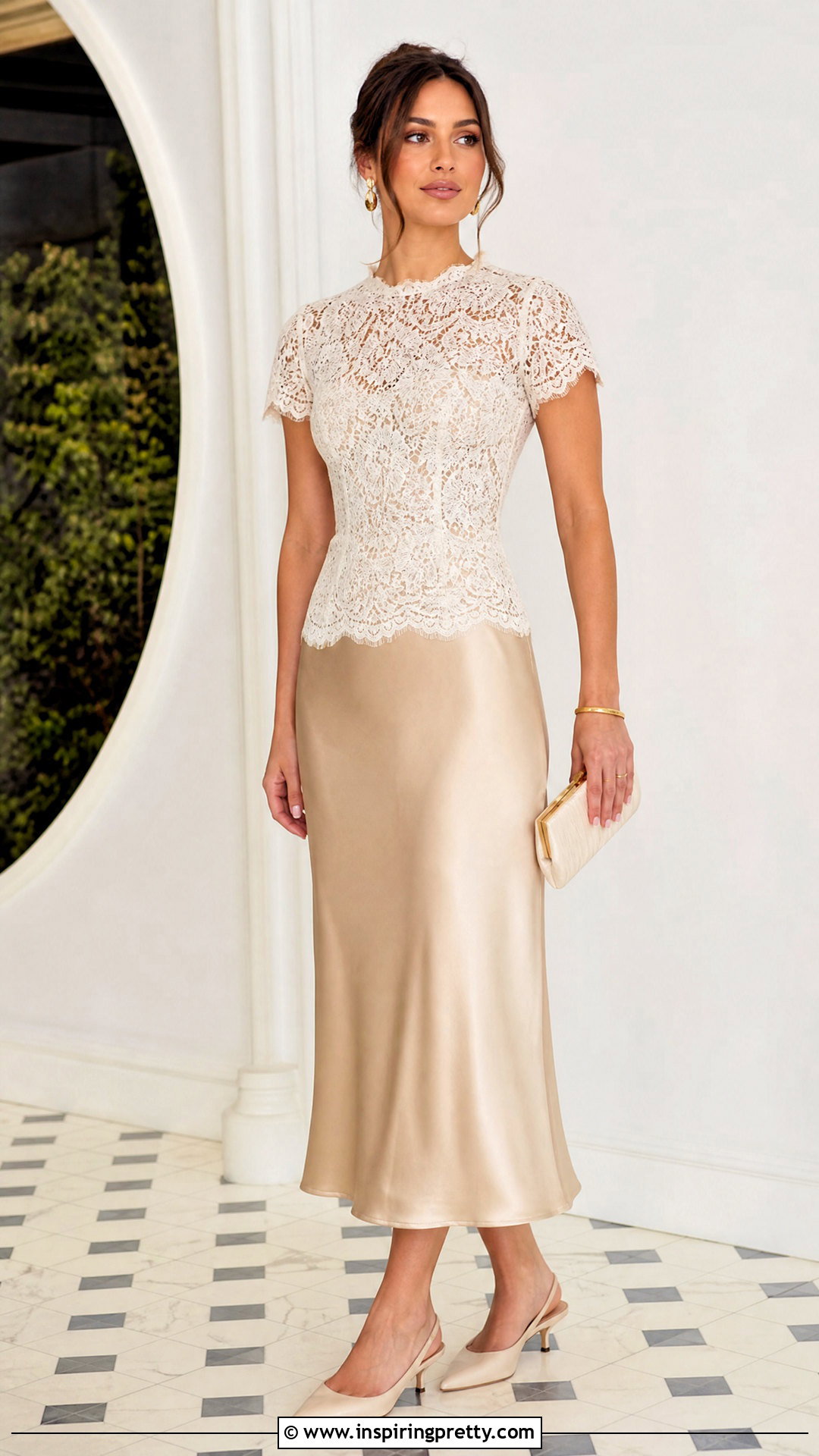 White Lace Top With Satin Midi Skirt - 50 white lace top outfit ideas