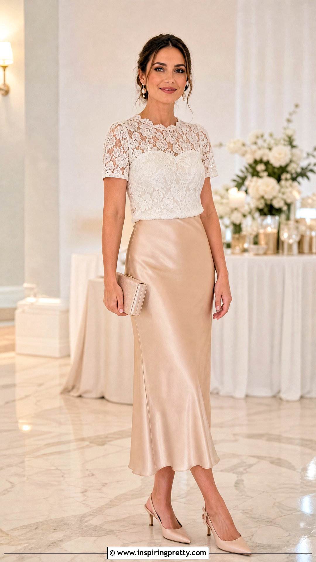 White Lace Top With Satin Midi Skirt - 50 classy white top outfits