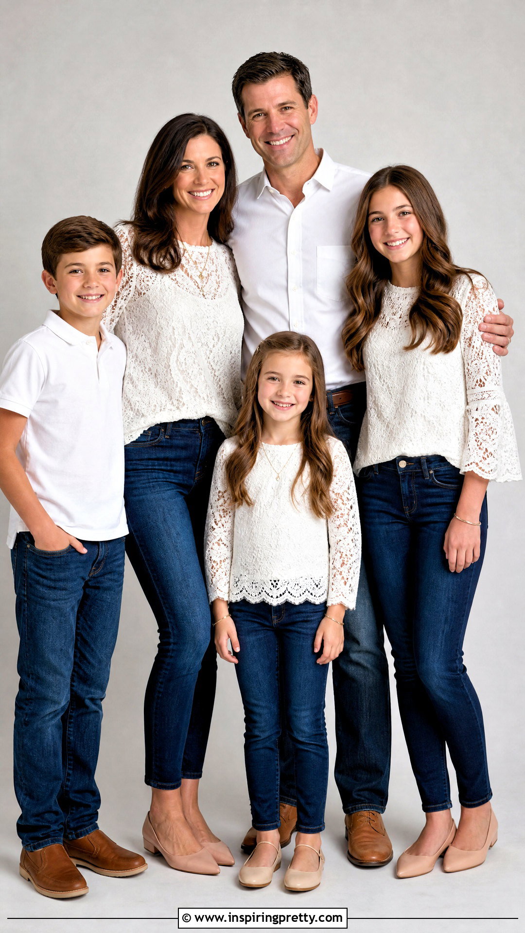 White Lace Tops And Dark Blue Jeans Family Picture - 25 White Tops And Jeans Family Pictures