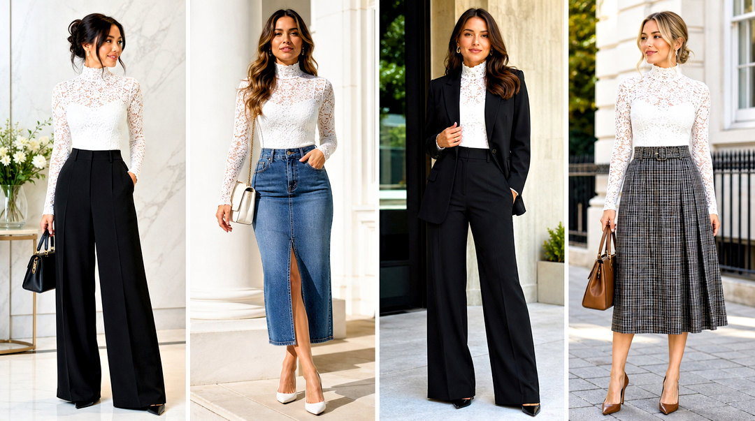 25 White Lace Turtleneck Top Outfit Ideas for Elegant Layering