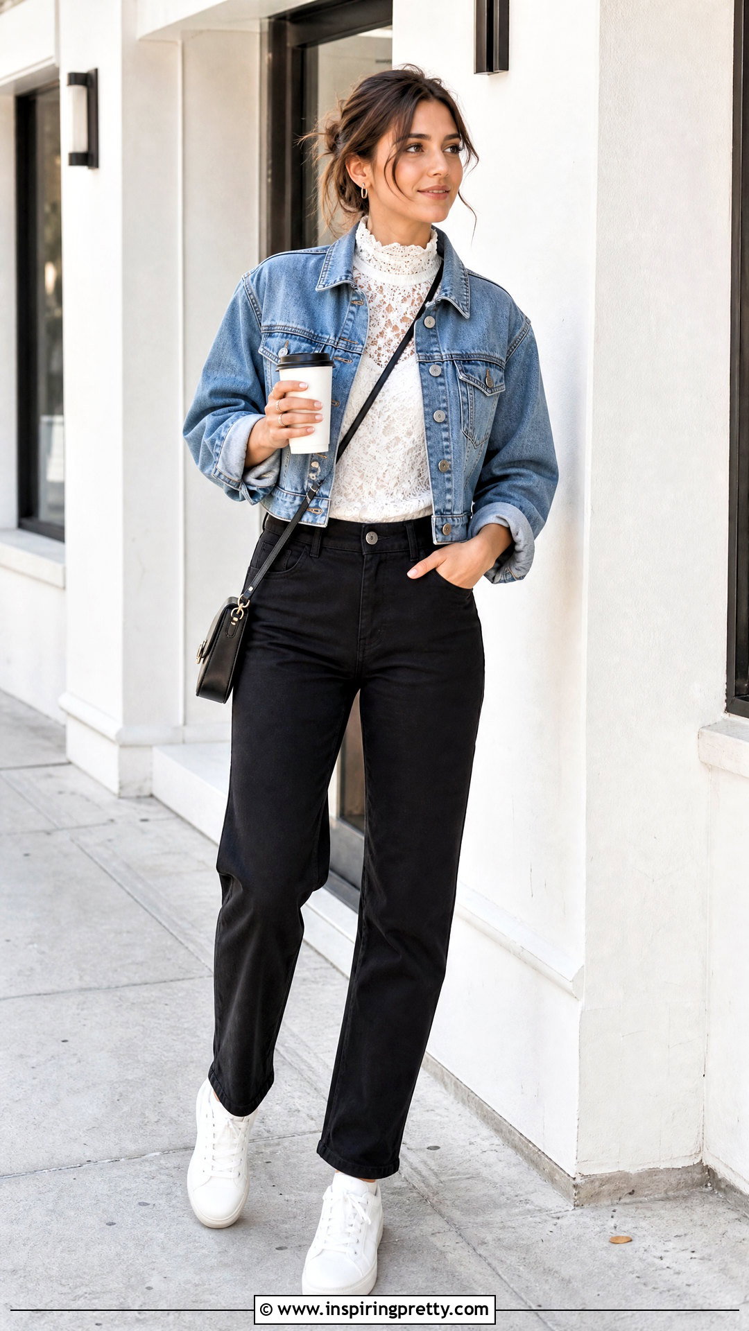 White Lace Turtleneck Top With A Denim Jacket - 25 White Lace Turtleneck Top outfit ideas
