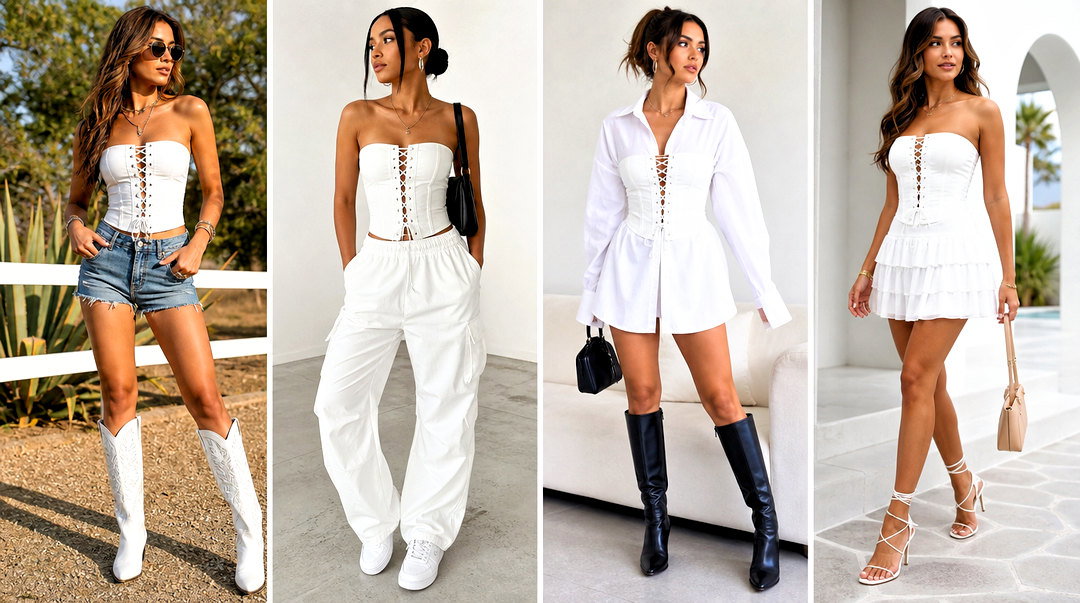 25 White Lace Up Corset Top Outfit Ideas for Romantic Looks