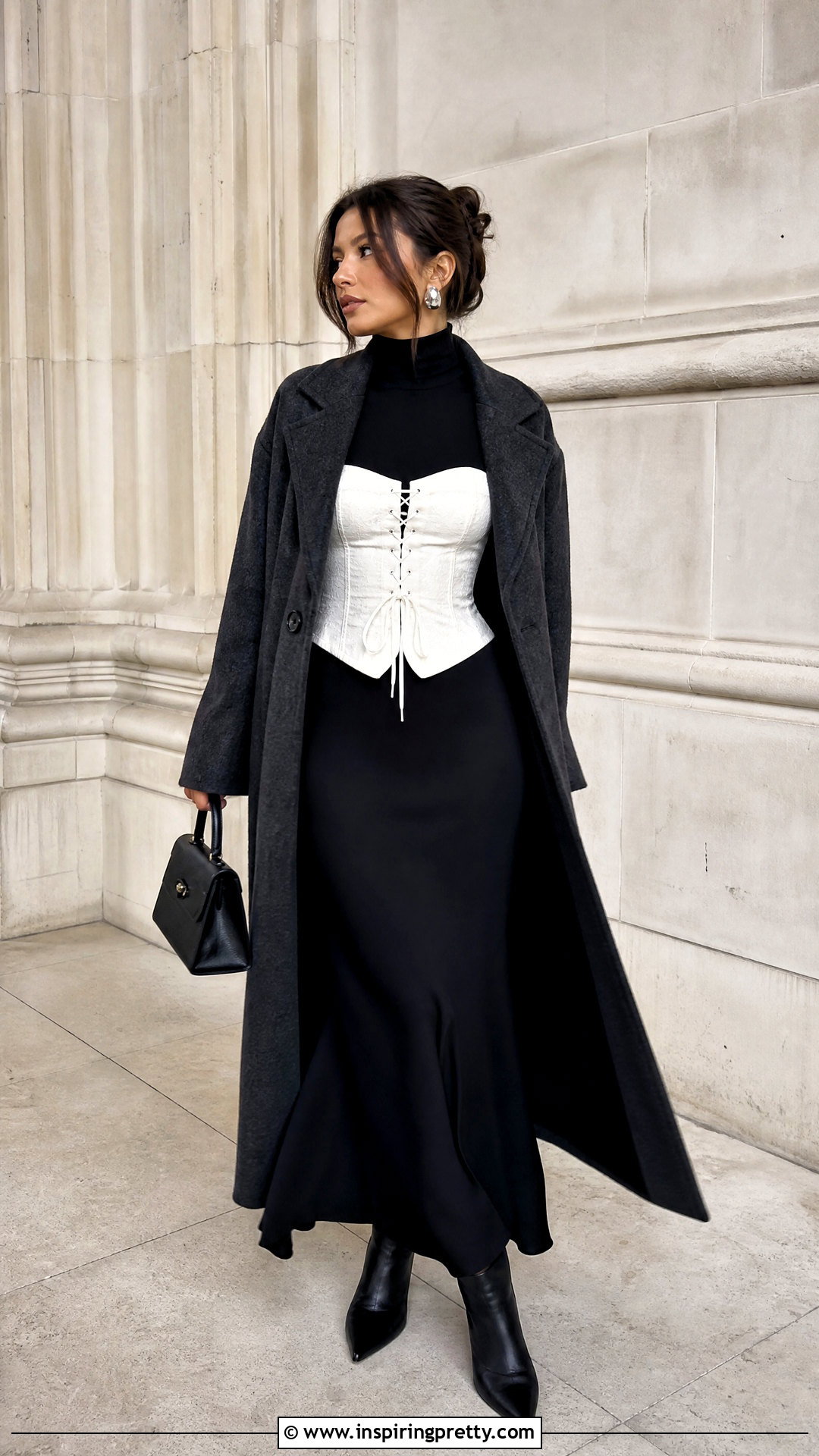 White Lace Up Corset Top Over A Fitted Turtleneck - 25 White Lace Up Corset Top outfit ideas