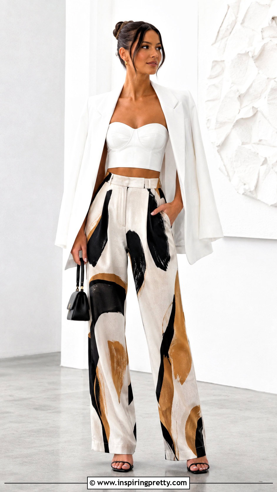 White Leather Crop Top With Printed Pants - 25 White Leather Crop Top outfit ideas