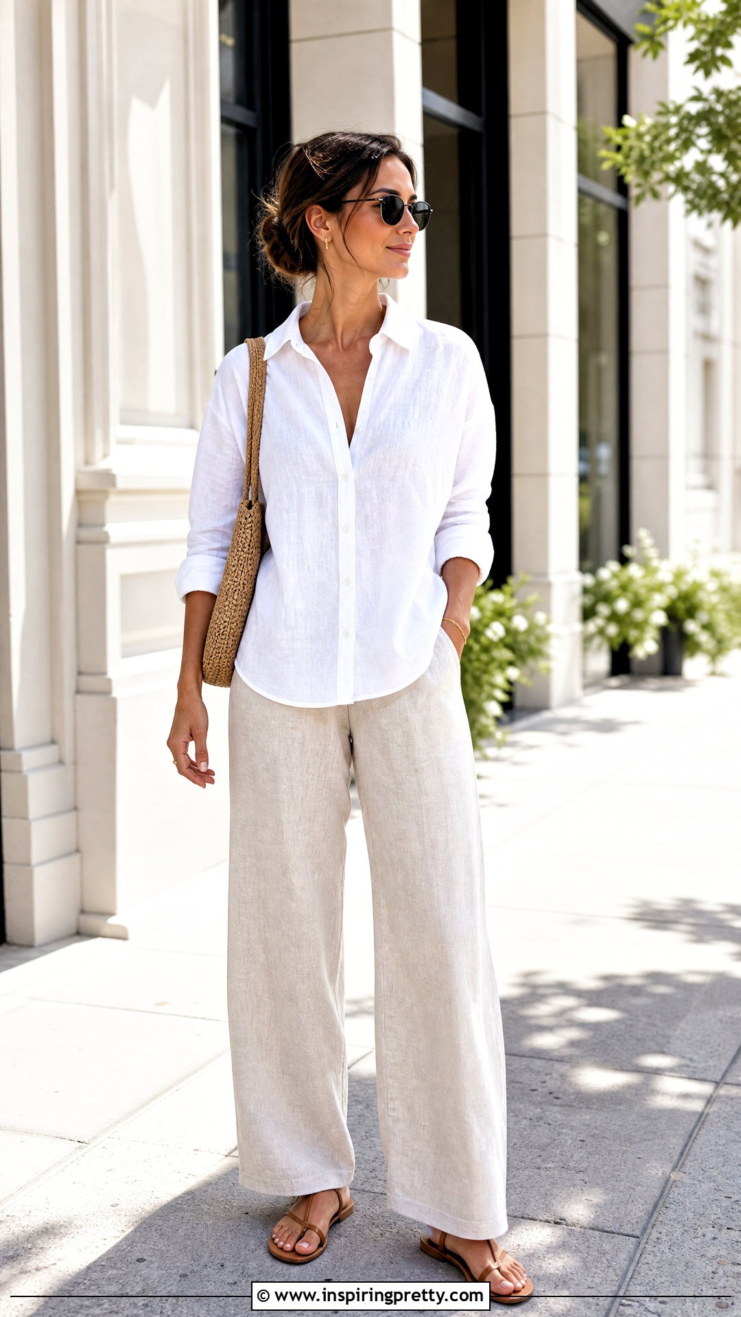 White Linen Top With Wide Leg Pants - 50 modest summer tops outfit ideas