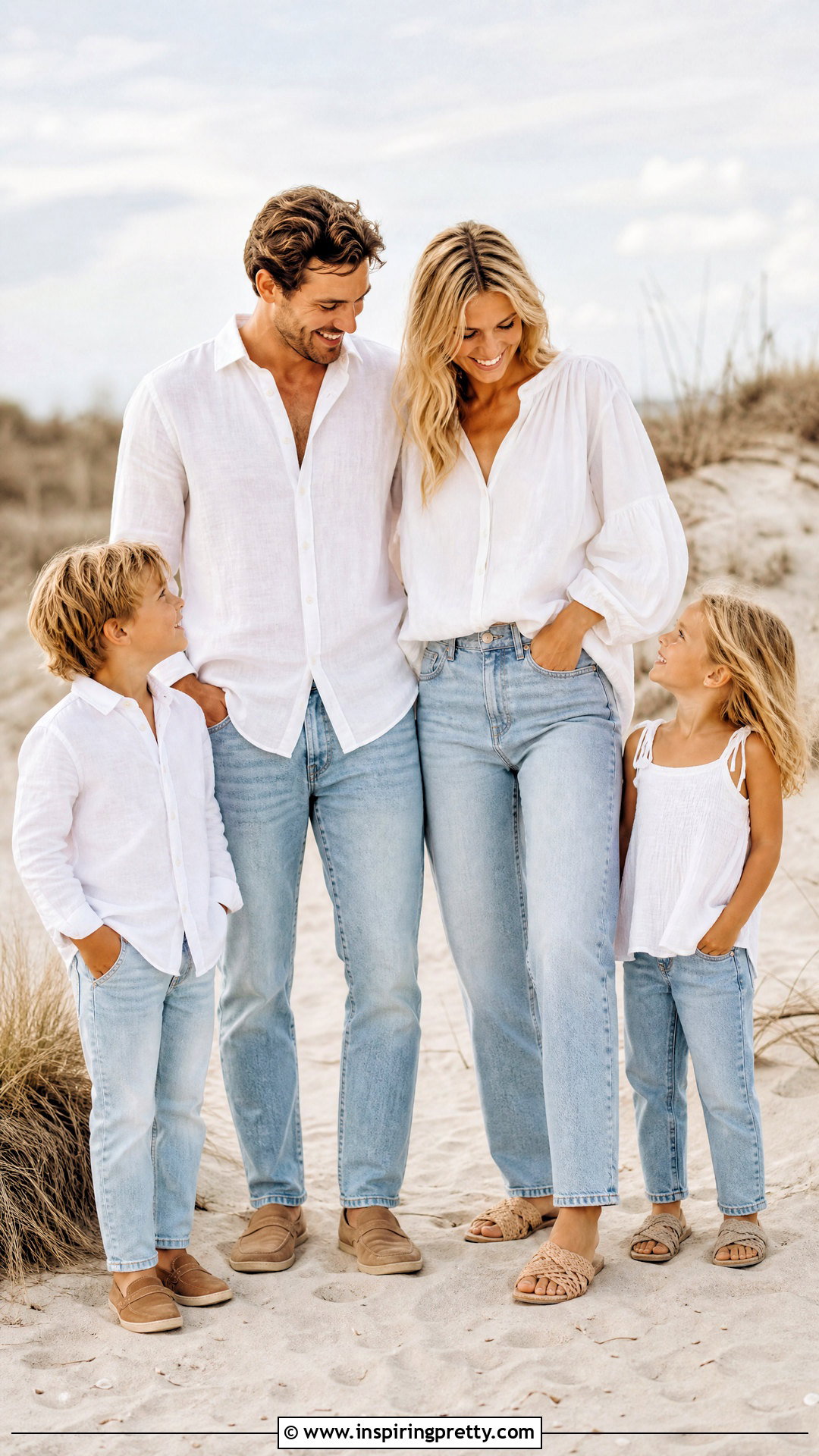White Linen Tops And Light Wash Jeans Family Picture - 25 White Tops And Jeans Family Pictures