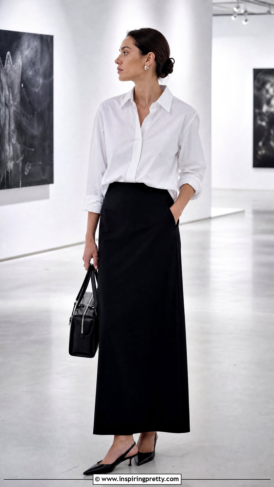 White Loewe Shirt With Black Maxi Skirt - 50 loewe top outfit ideas