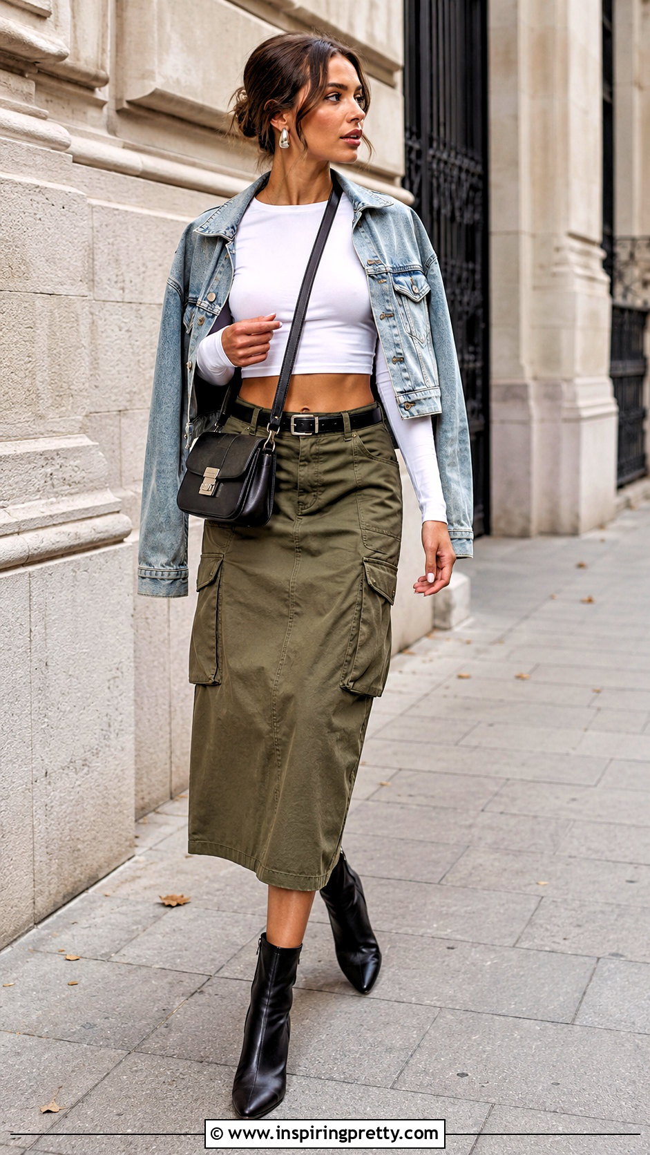 White Long Sleeve Crop Top With Cargo Skirt - 20 white crop top with cargo skirt outfits