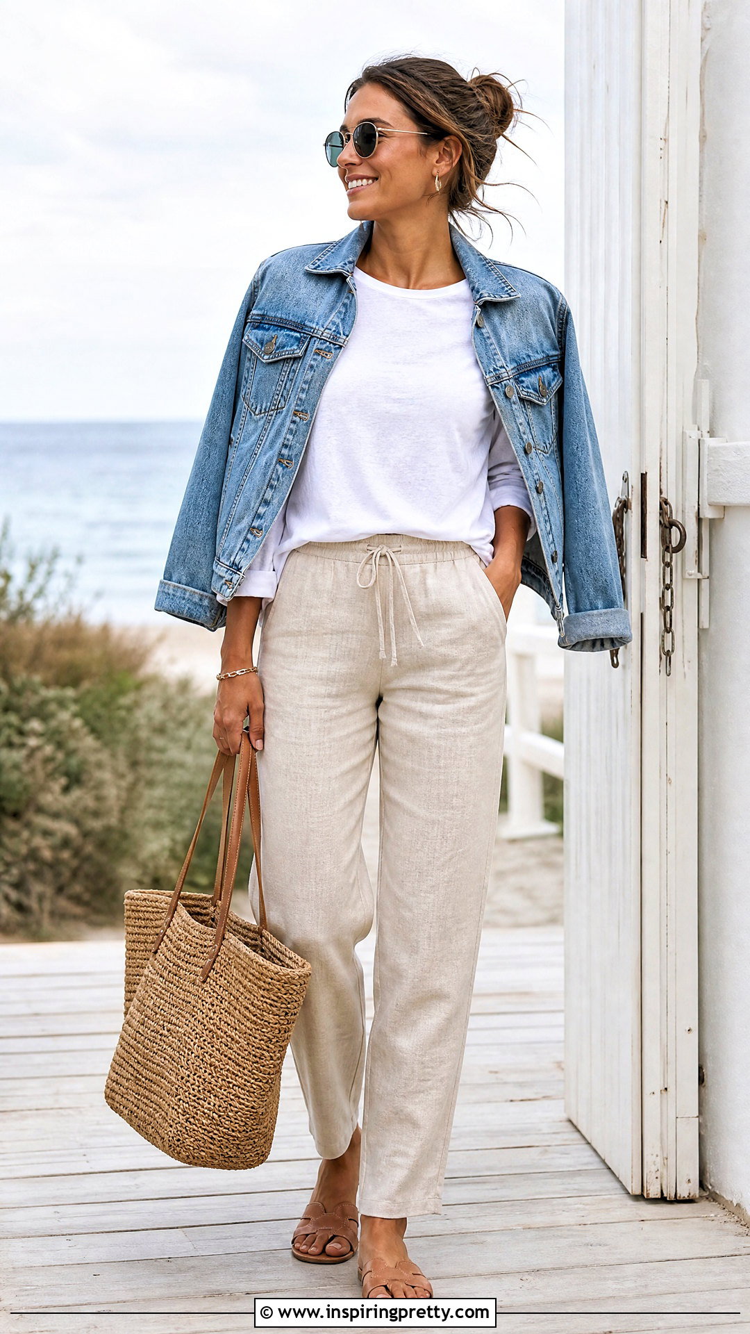 White Long Sleeve T Shirt With Linen Pants - 50 white tops for women