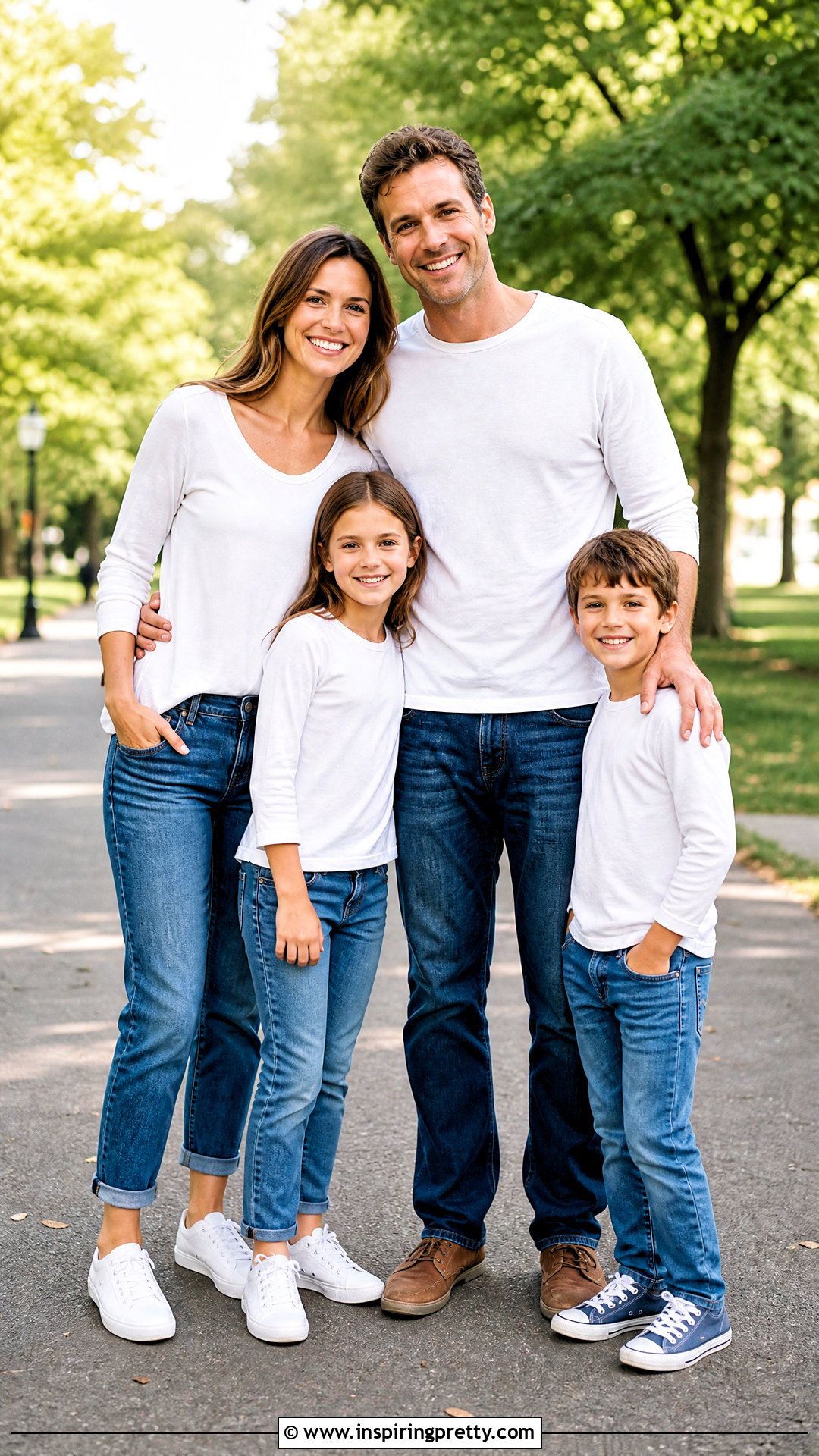 White Long Sleeve Tees And Relaxed Jeans Family Picture - 25 White Tops And Jeans Family Pictures
