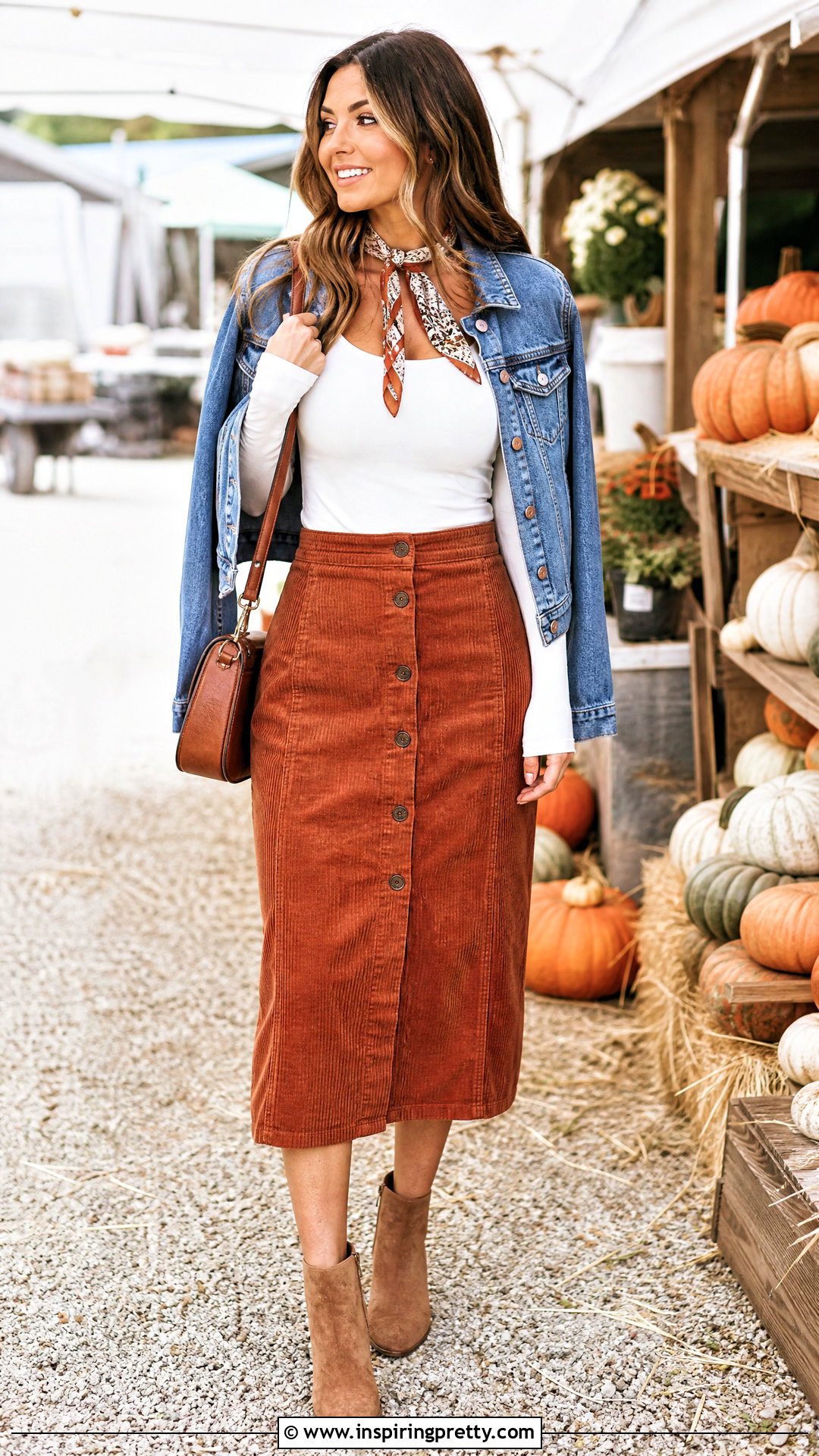 White Long Sleeve Top And Corduroy Skirt Outfit - 50 white top and skirt outfit ideas