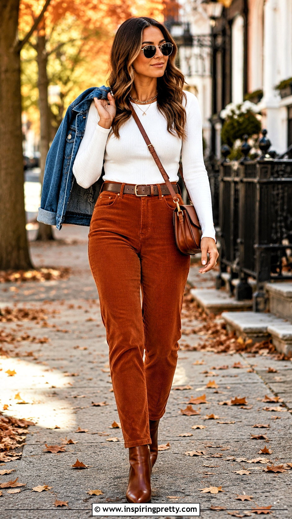White Long Sleeve Top With Corduroy Pants - 50 white top fits