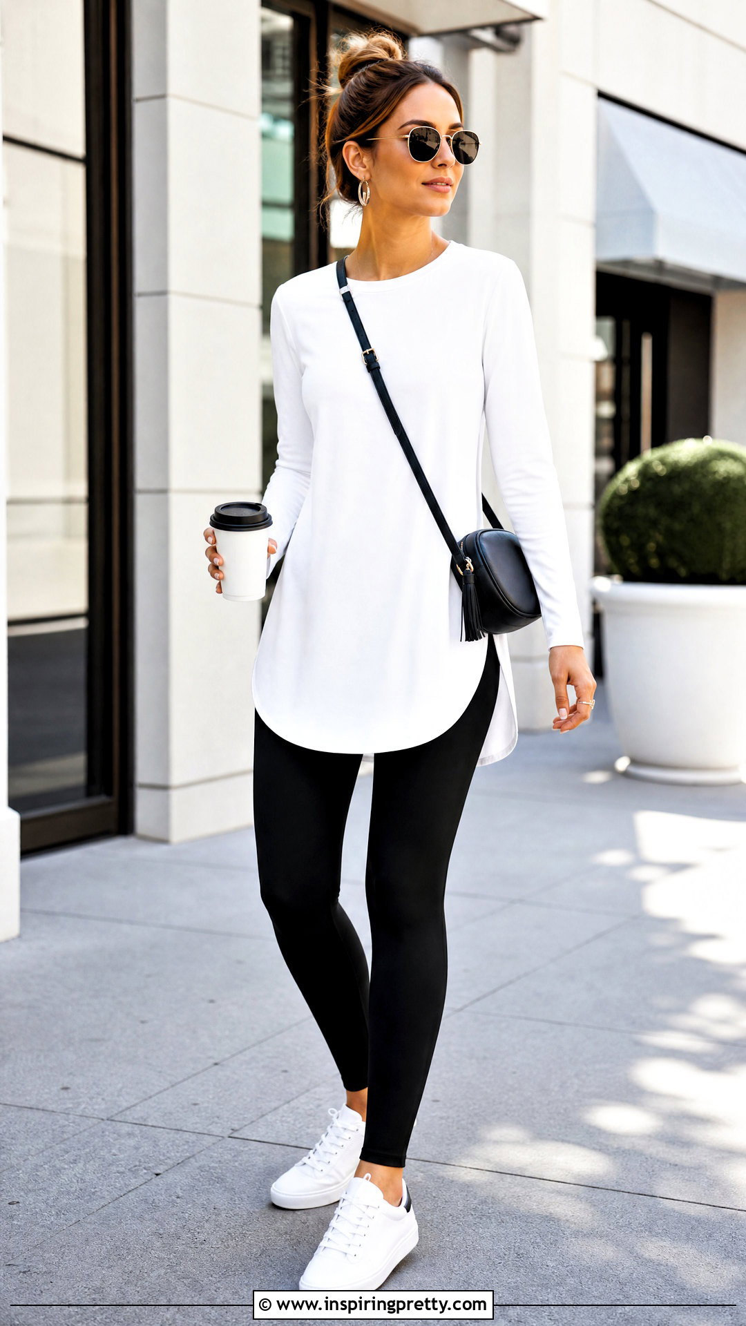 White Long Top With Black Leggings - 50 long tops for women
