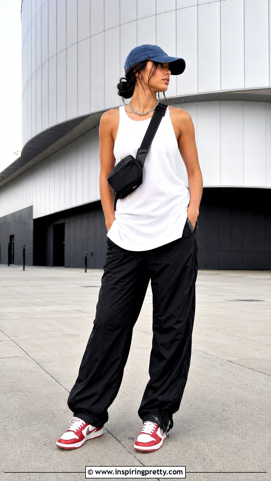 White Longline Tank And Black Parachute Pants Outfit - 20 Louis Tomlinson Tank Top Era Outfits