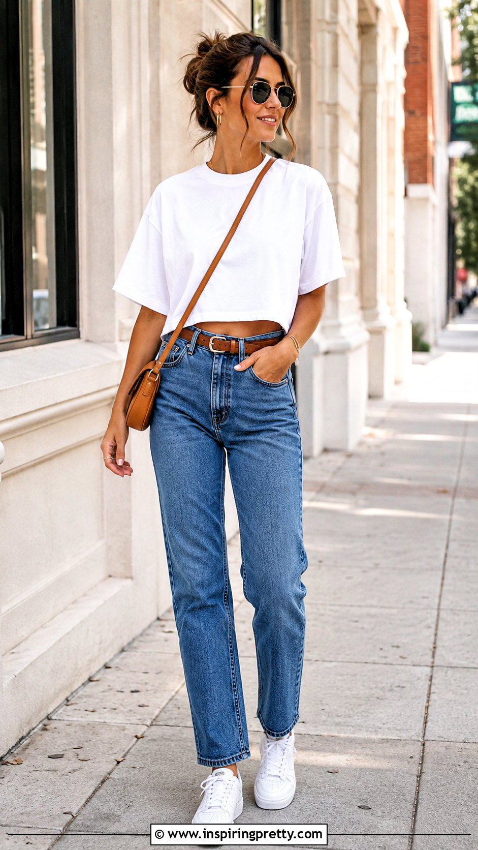 White Loose Crop Top With High Waisted Jeans - 50 loose crop top outfit ideas
