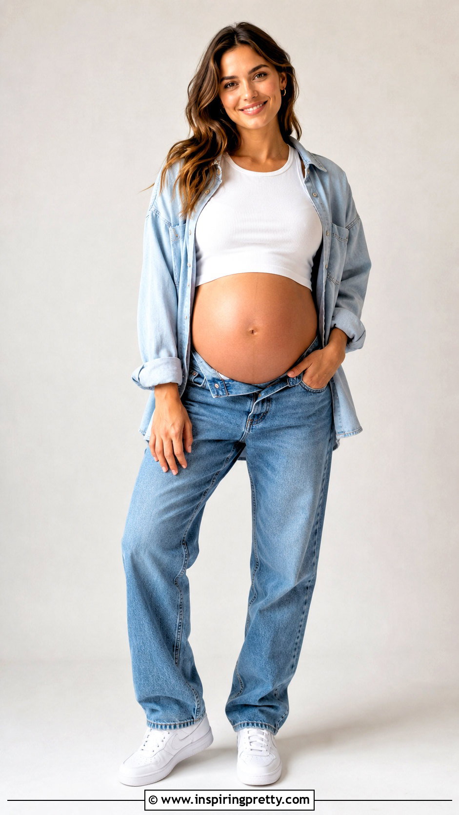 White Maternity Crop Top And Jeans Photoshoot - 25 maternity crop top photoshoot ideas