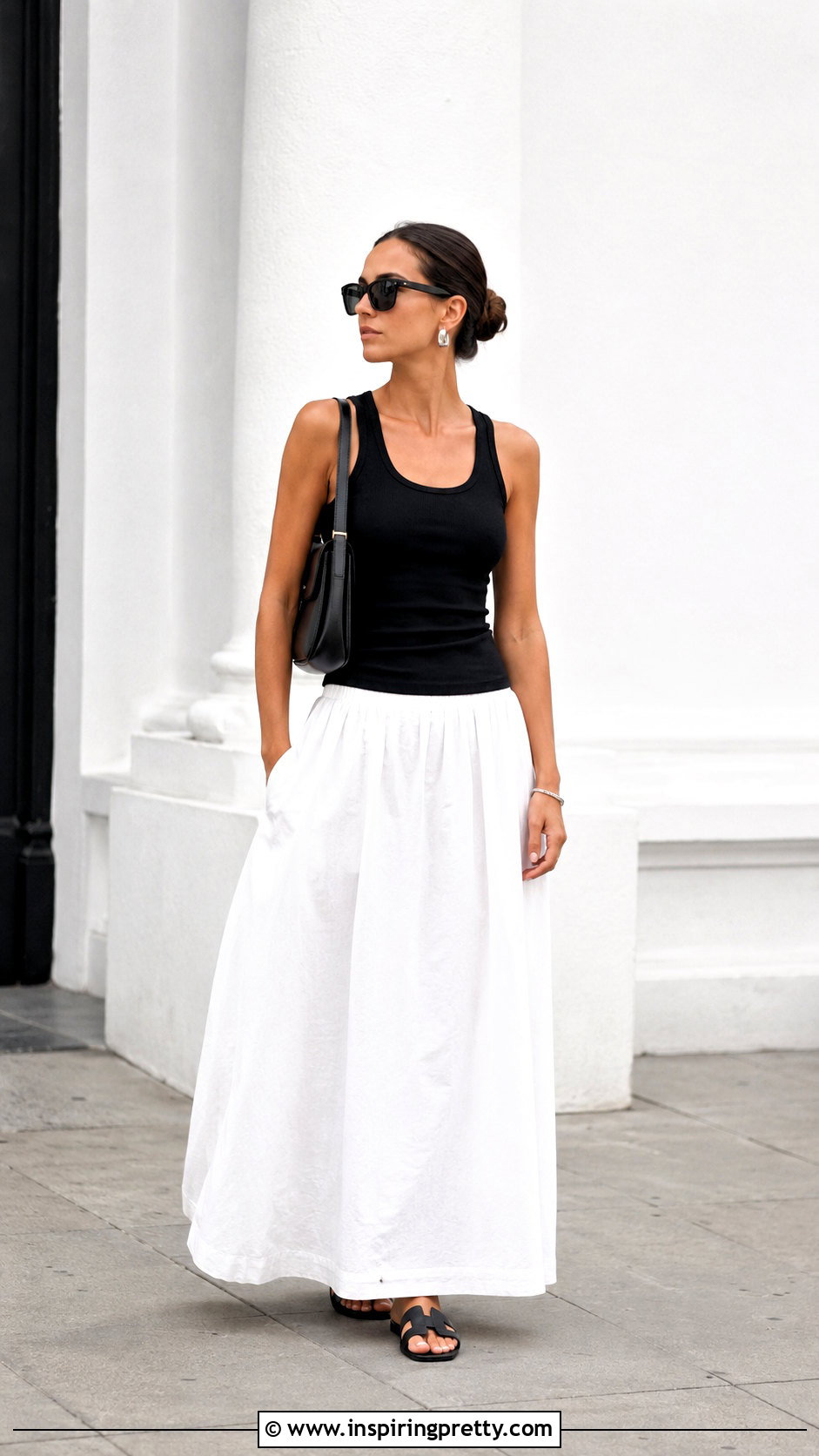 White Maxi Skirt And Black Tank Top - 50 skirt and top styles