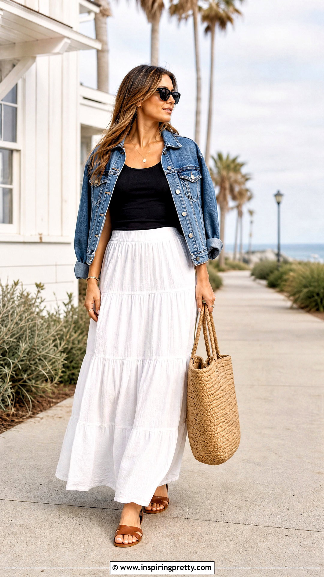 White Maxi Skirt With Black Tank And Sandals - 50 top skirt outfit ideas