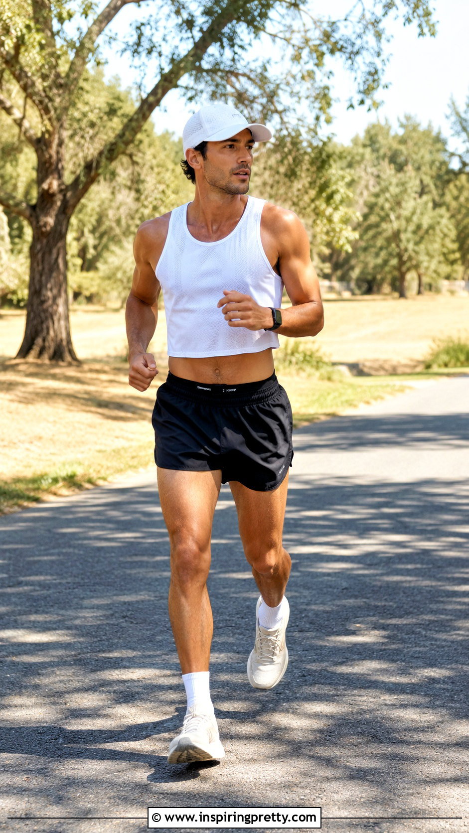White Mens Running Crop Top With Black Shorts - 20 Mens Running Crop Tops
