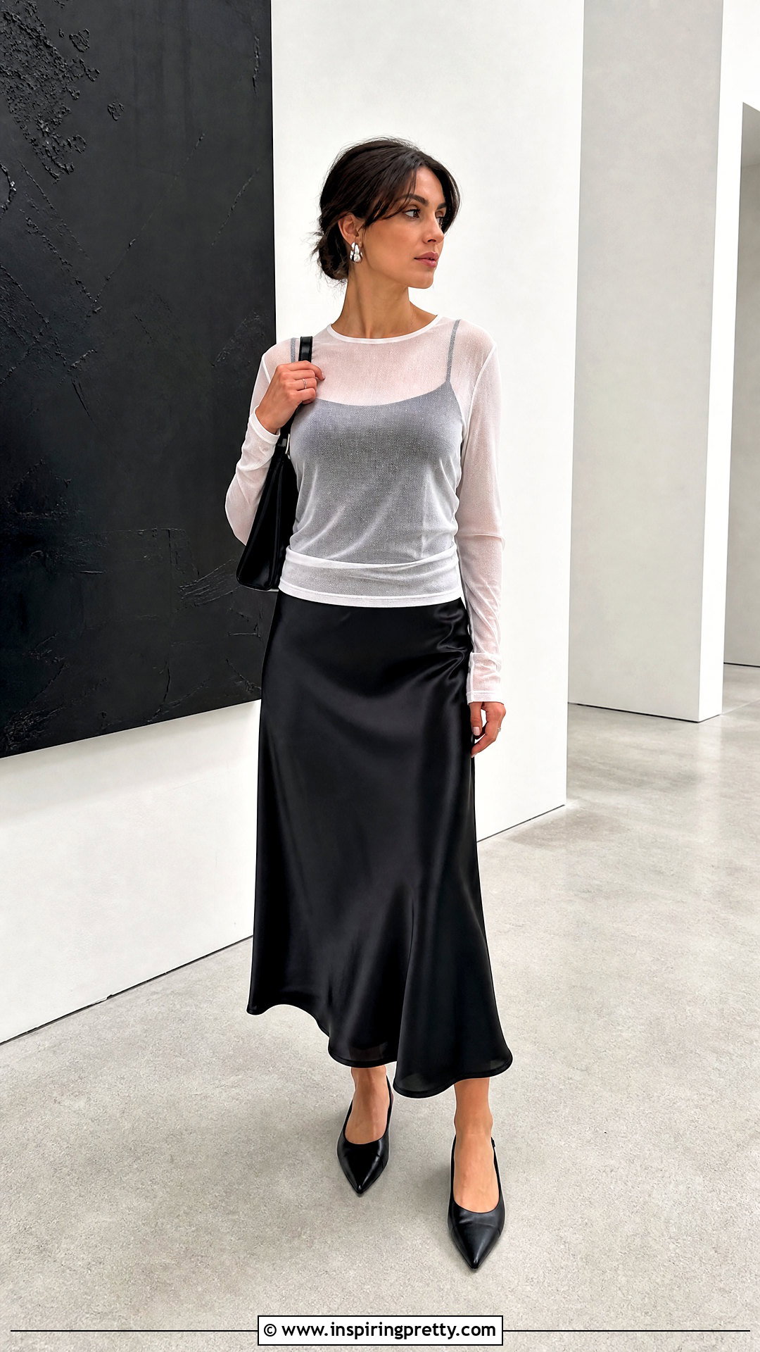 White Mesh Top With A Black Slip Skirt - 50 white mesh top outfit ideas