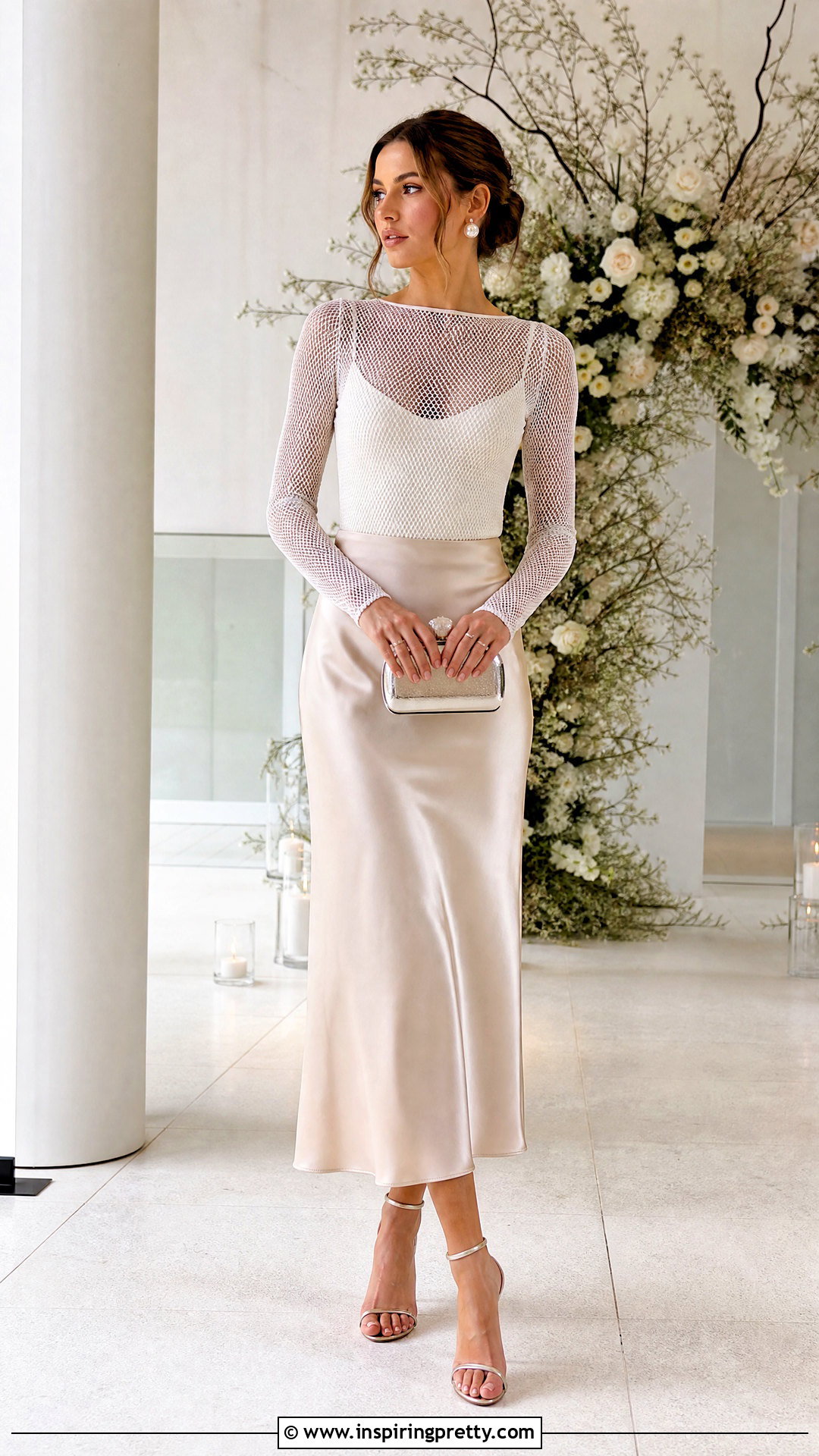 White Mesh Top With Satin Midi Skirt - 50 white mesh top outfit ideas