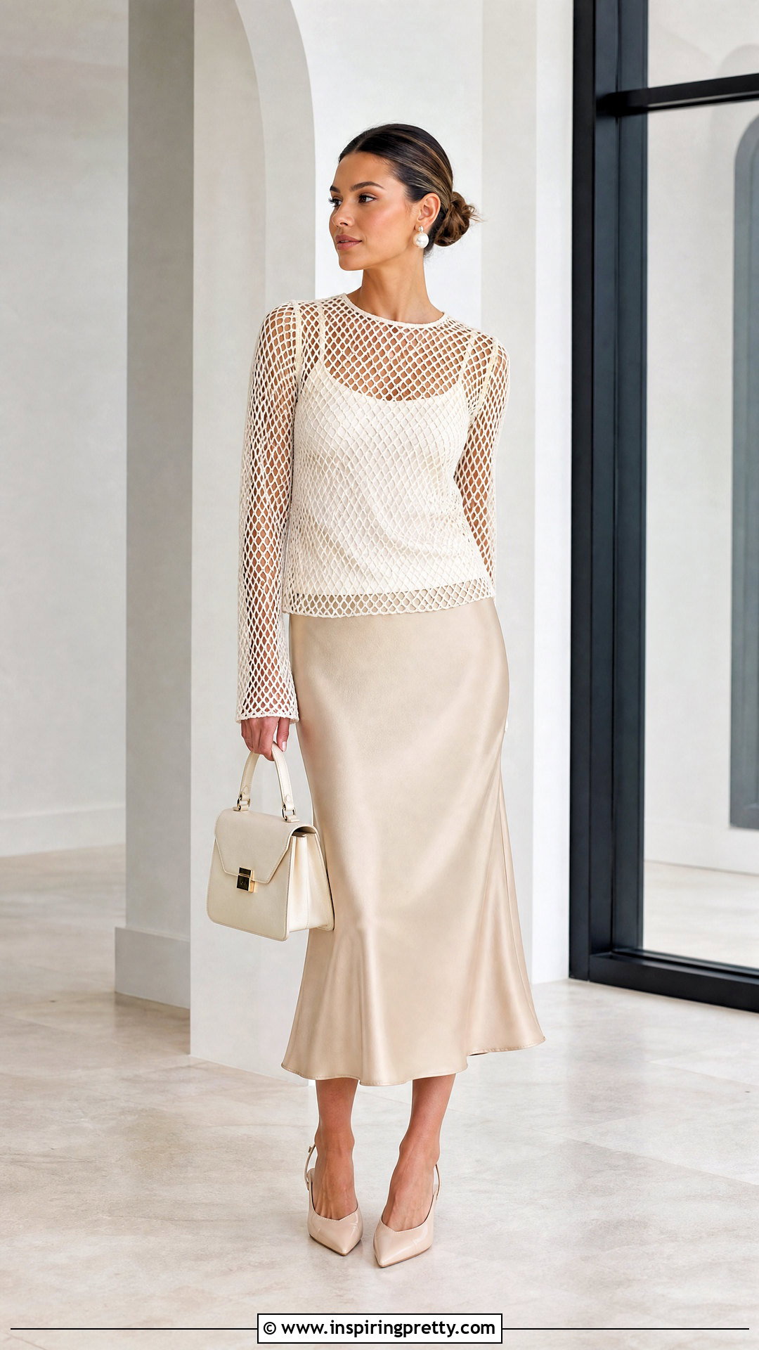White Mesh Top With Satin Midi Skirt - 20 Mesh Top Dress To Impress Ideas