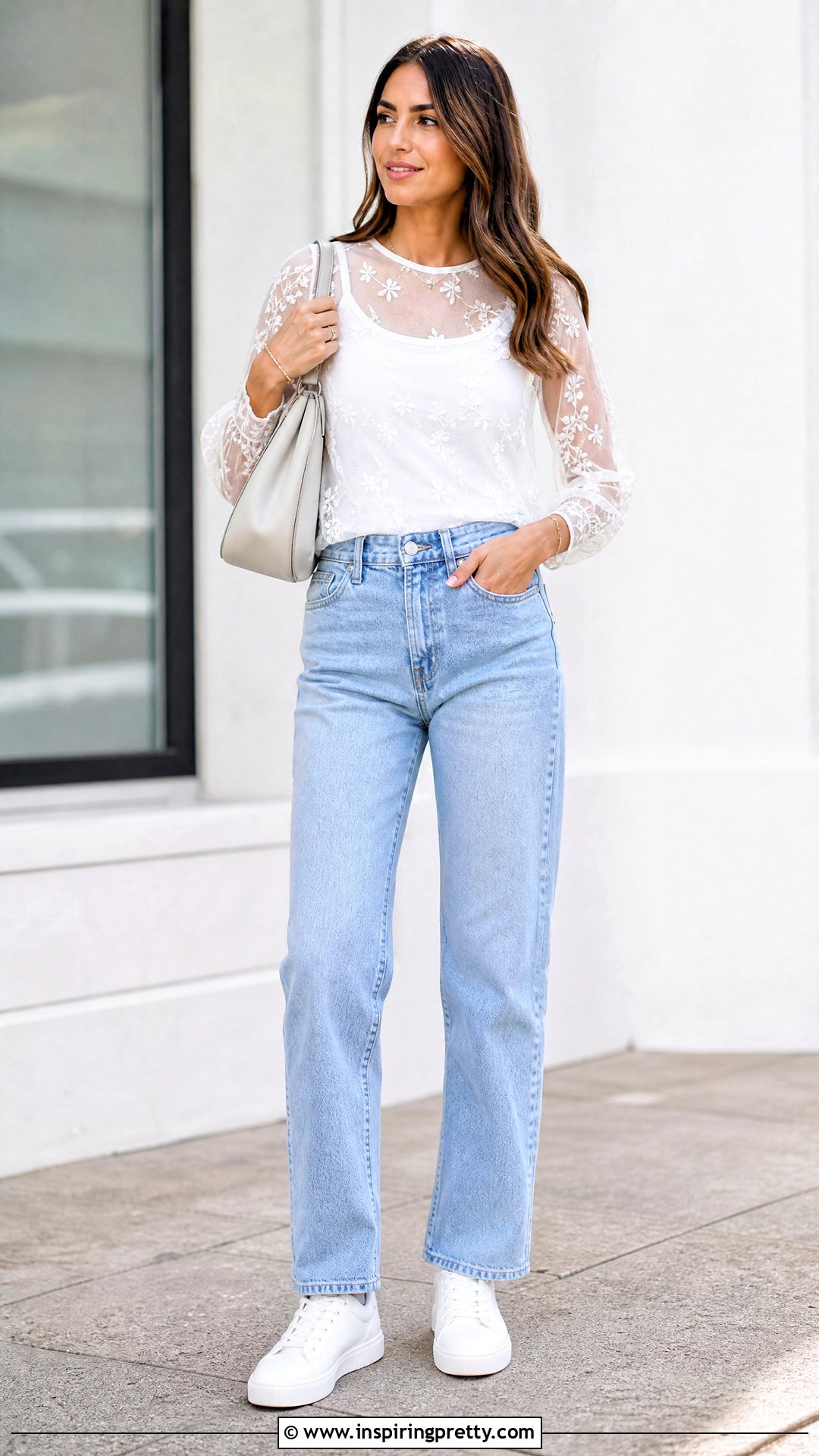 White Mesh Top With Straight Leg Jeans - 50 mesh top outfit aesthetic ideas